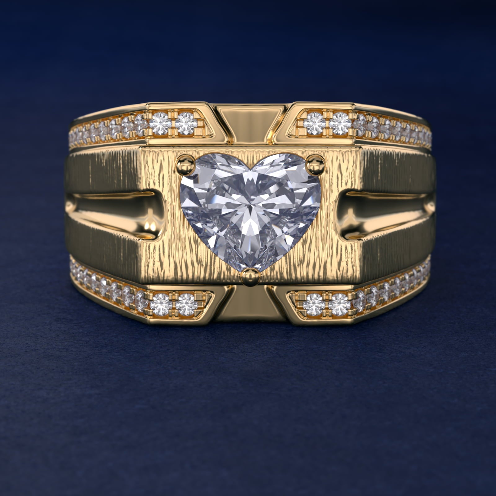 Men's Grooved Diamond Channel Engagement Ring in 14K Yellow Gold (1/4 ct. tw.) - Heart Center