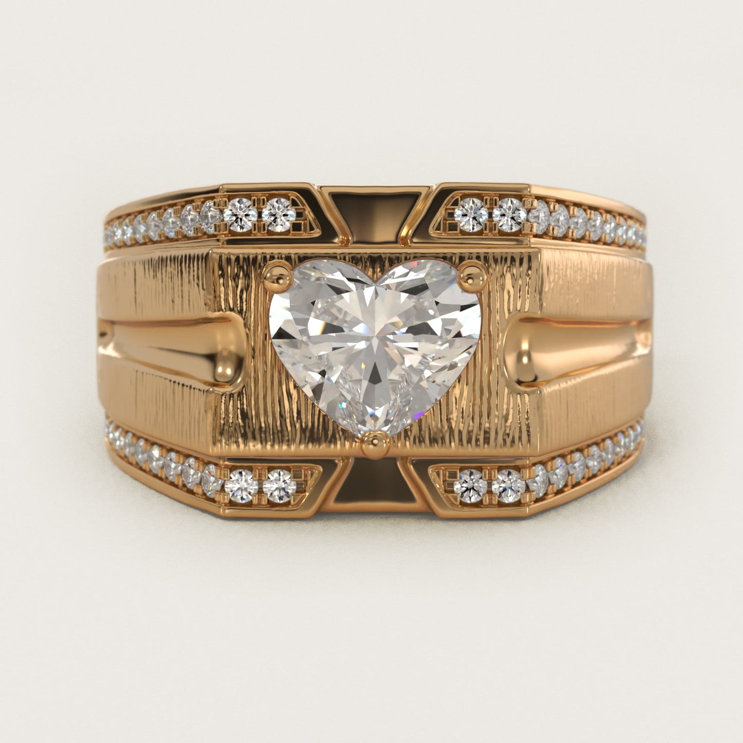 Men's Grooved Diamond Channel Engagement Ring in 14K Yellow Gold (1/4 ct. tw.) - Heart Center