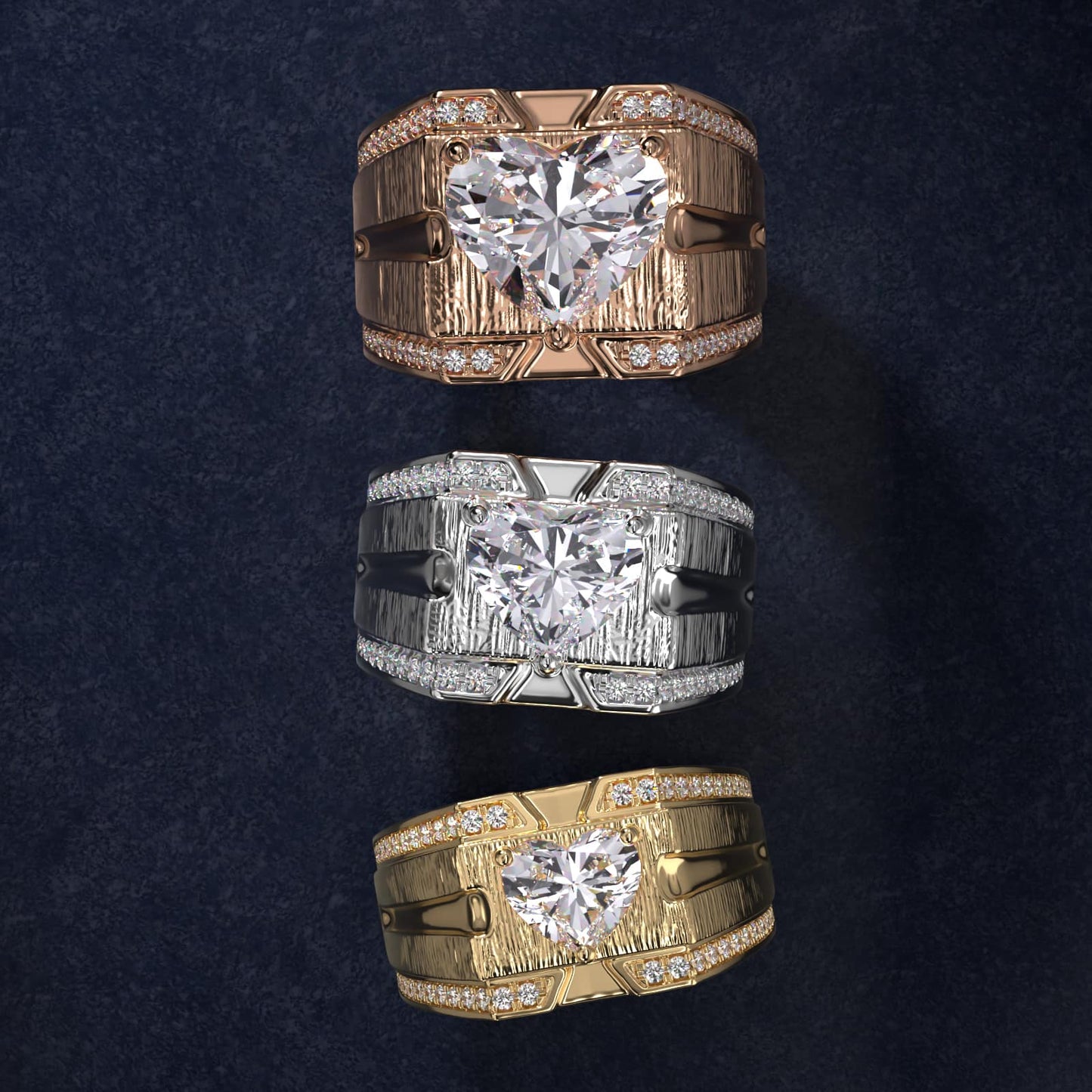 Men's Grooved Diamond Channel Engagement Ring in 14K Yellow Gold (1/4 ct. tw.) - Heart Center