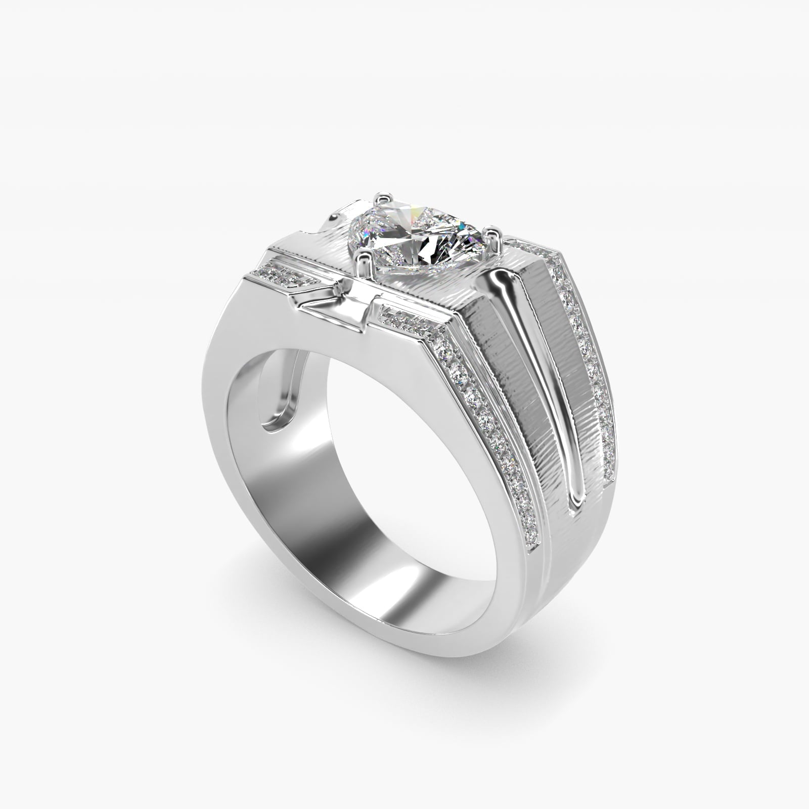Men's Grooved Diamond Channel Engagement Ring in Platinum (1/4 ct. tw.) - Heart Center