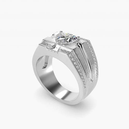 Men's Grooved Diamond Channel Engagement Ring in Platinum (1/4 ct. tw.) - Heart Center