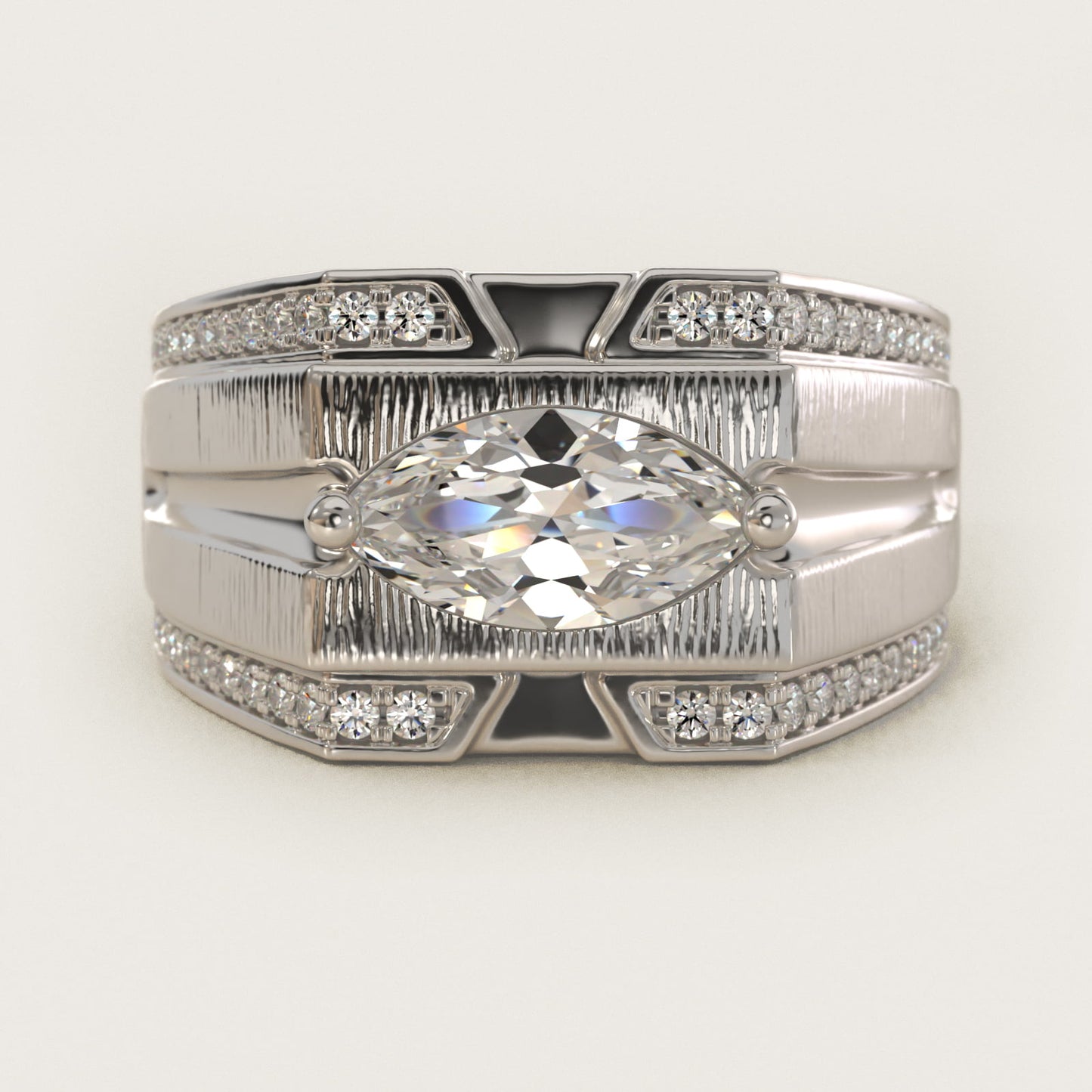 Men's Grooved Diamond Channel Engagement Ring in 14K White Gold (1/4 ct. tw.) - Marquise Center