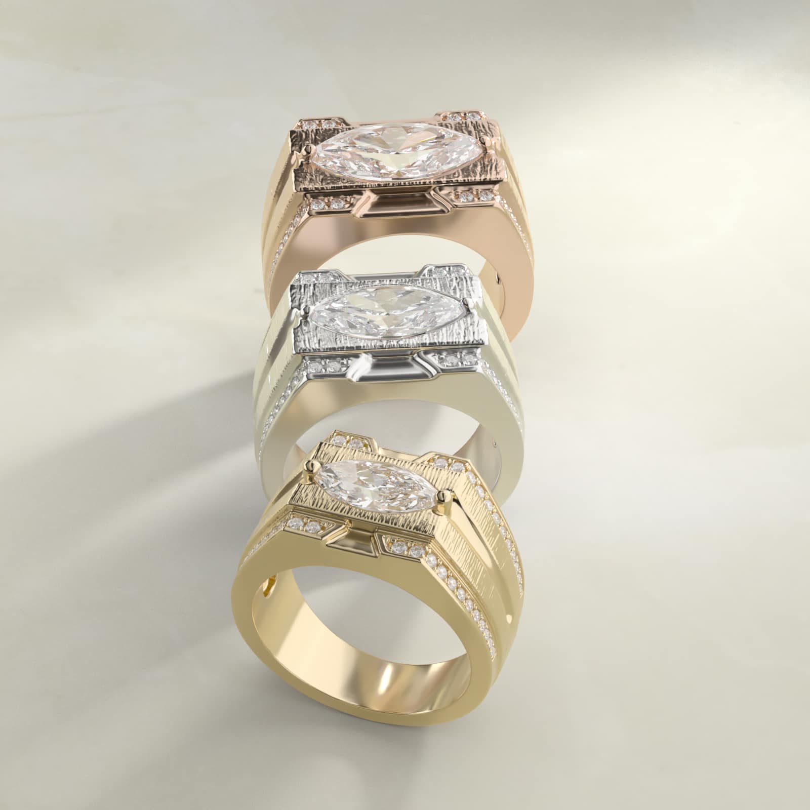Men's Grooved Diamond Channel Engagement Ring in 14K White Gold (1/4 ct. tw.) - Marquise Center