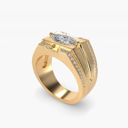 Men's Grooved Diamond Channel Engagement Ring in 14K Yellow Gold (1/4 ct. tw.) - Marquise Center