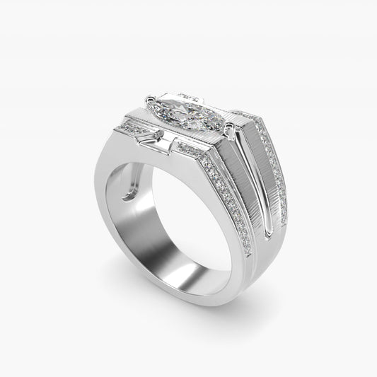 Men's Grooved Diamond Channel Engagement Ring in Platinum (1/4 ct. tw.) - Marquise Center