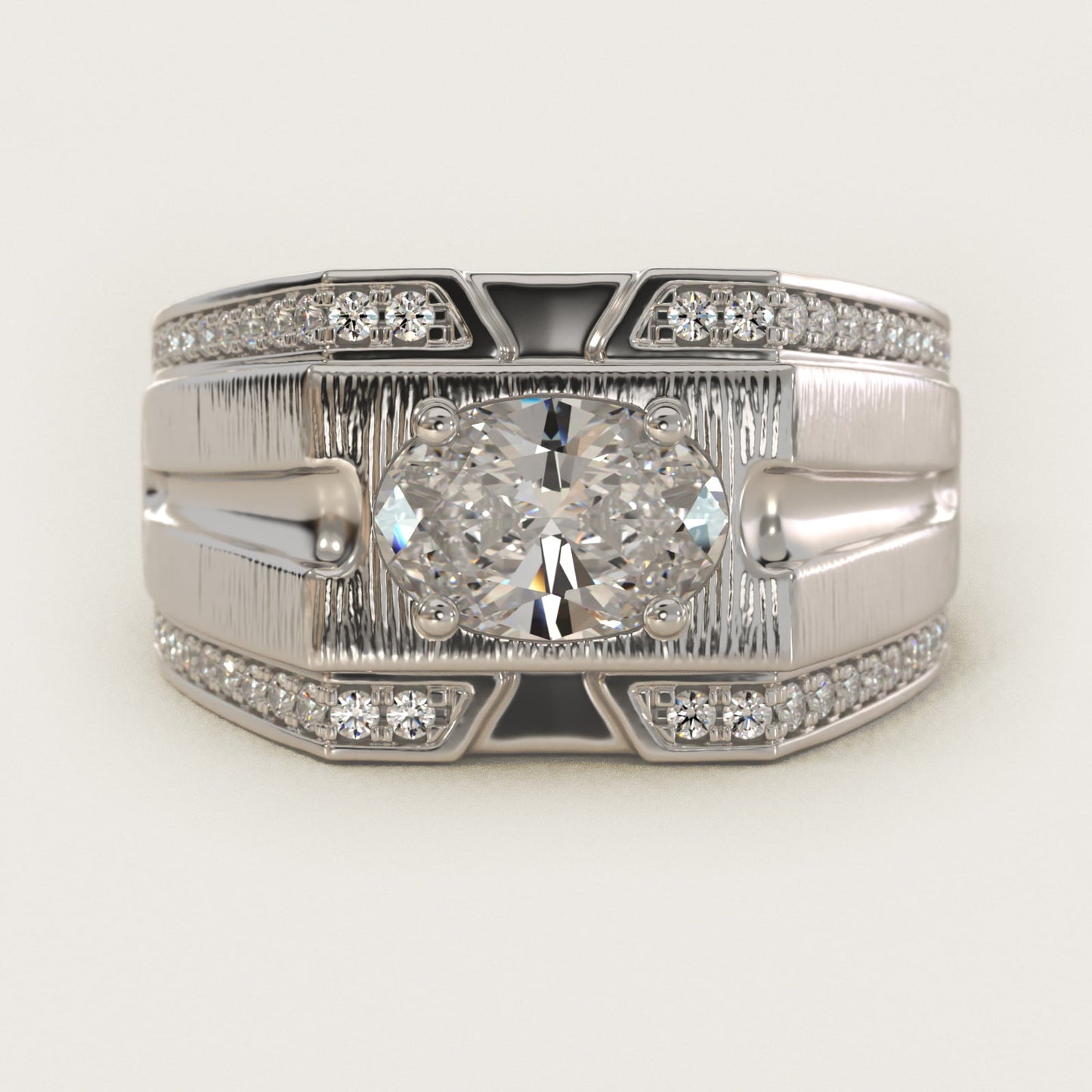 Men's Grooved Diamond Channel Engagement Ring in 14K White Gold (1/4 ct. tw.) - Oval Center