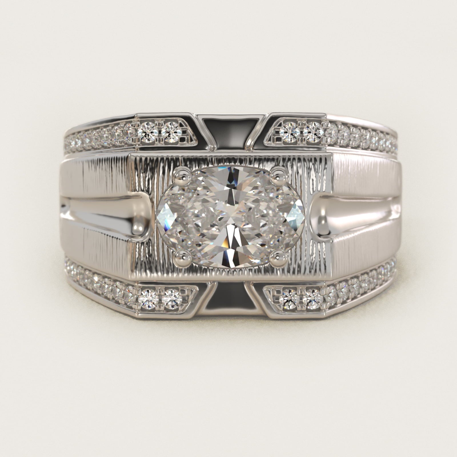 Men's Grooved Diamond Channel Engagement Ring in 14K White Gold (1/4 ct. tw.) - Oval Center