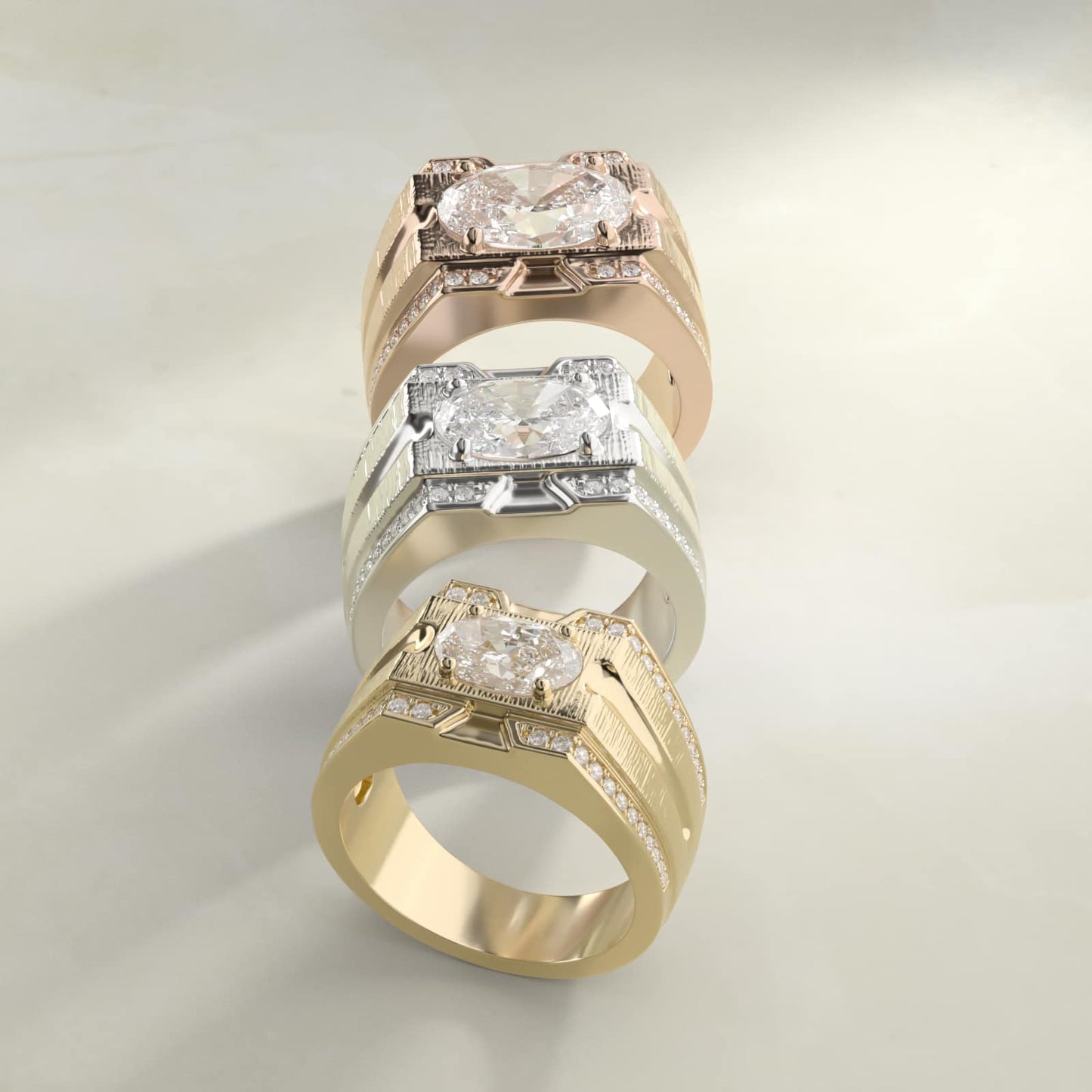 Men's Grooved Diamond Channel Engagement Ring in 14K White Gold (1/4 ct. tw.) - Oval Center