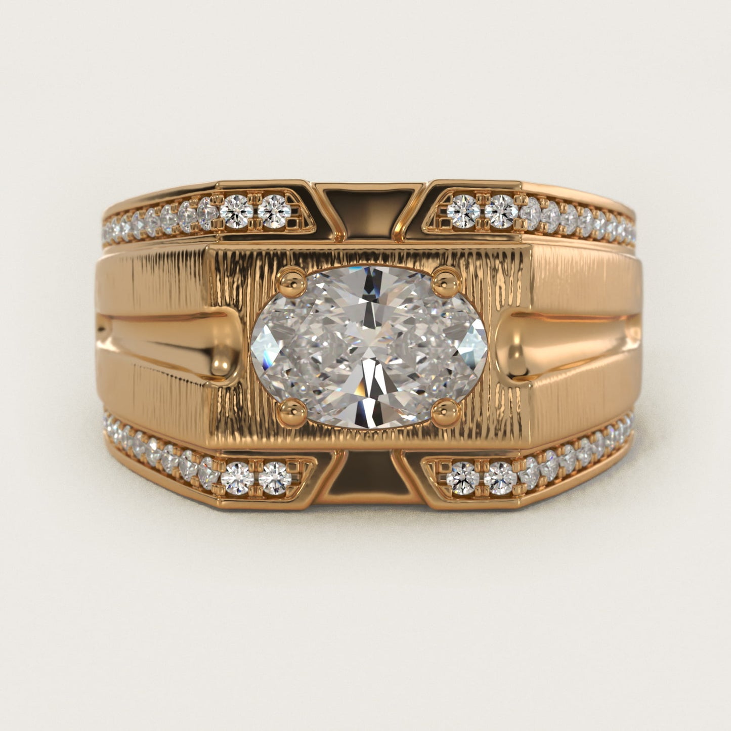 Men's Grooved Diamond Channel Engagement Ring in 14K Yellow Gold (1/4 ct. tw.) - Oval Center