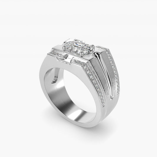 Men's Grooved Diamond Channel Engagement Ring in Platinum (1/4 ct. tw.) - Oval Center