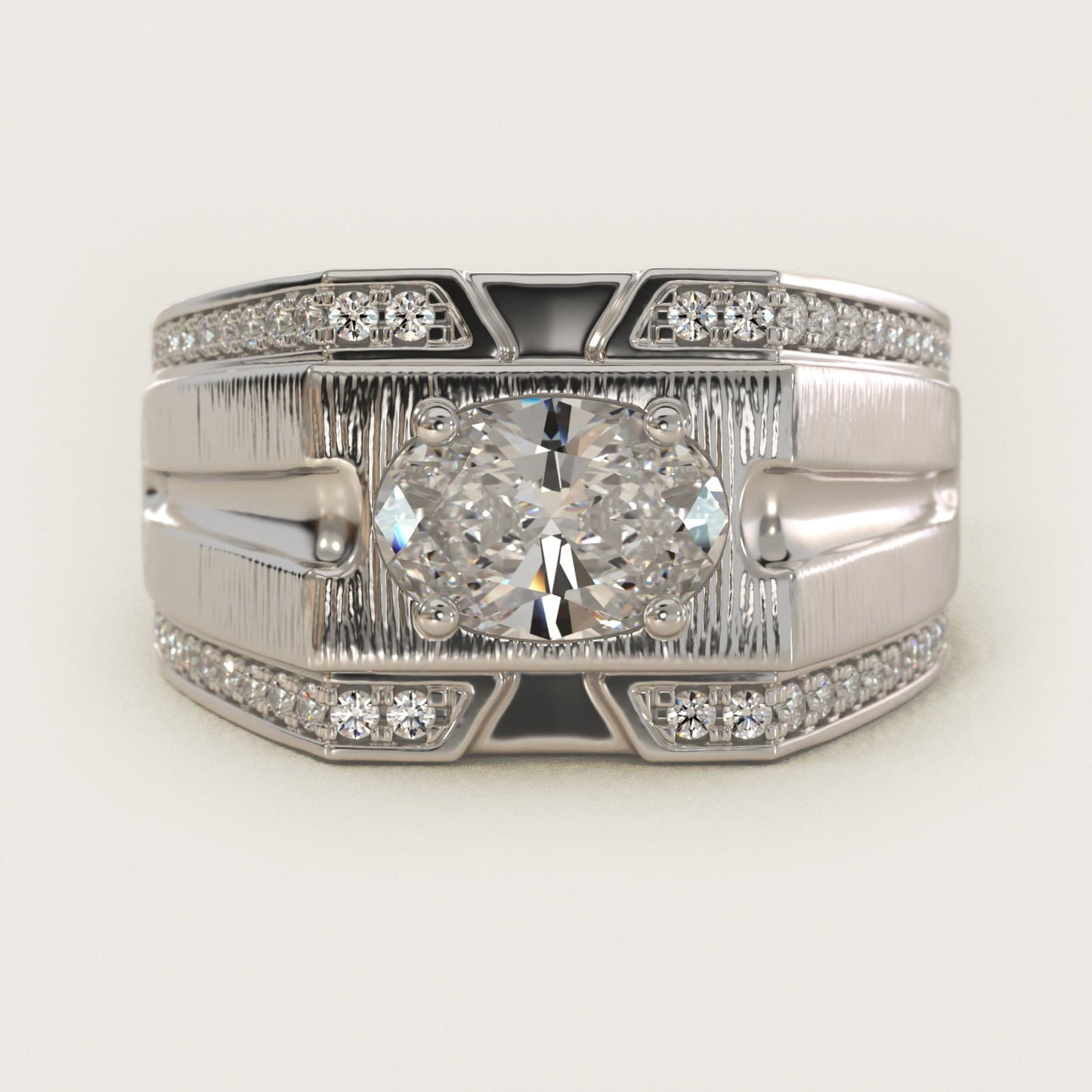 Men's Grooved Diamond Channel Engagement Ring in Platinum (1/4 ct. tw.) - Oval Center