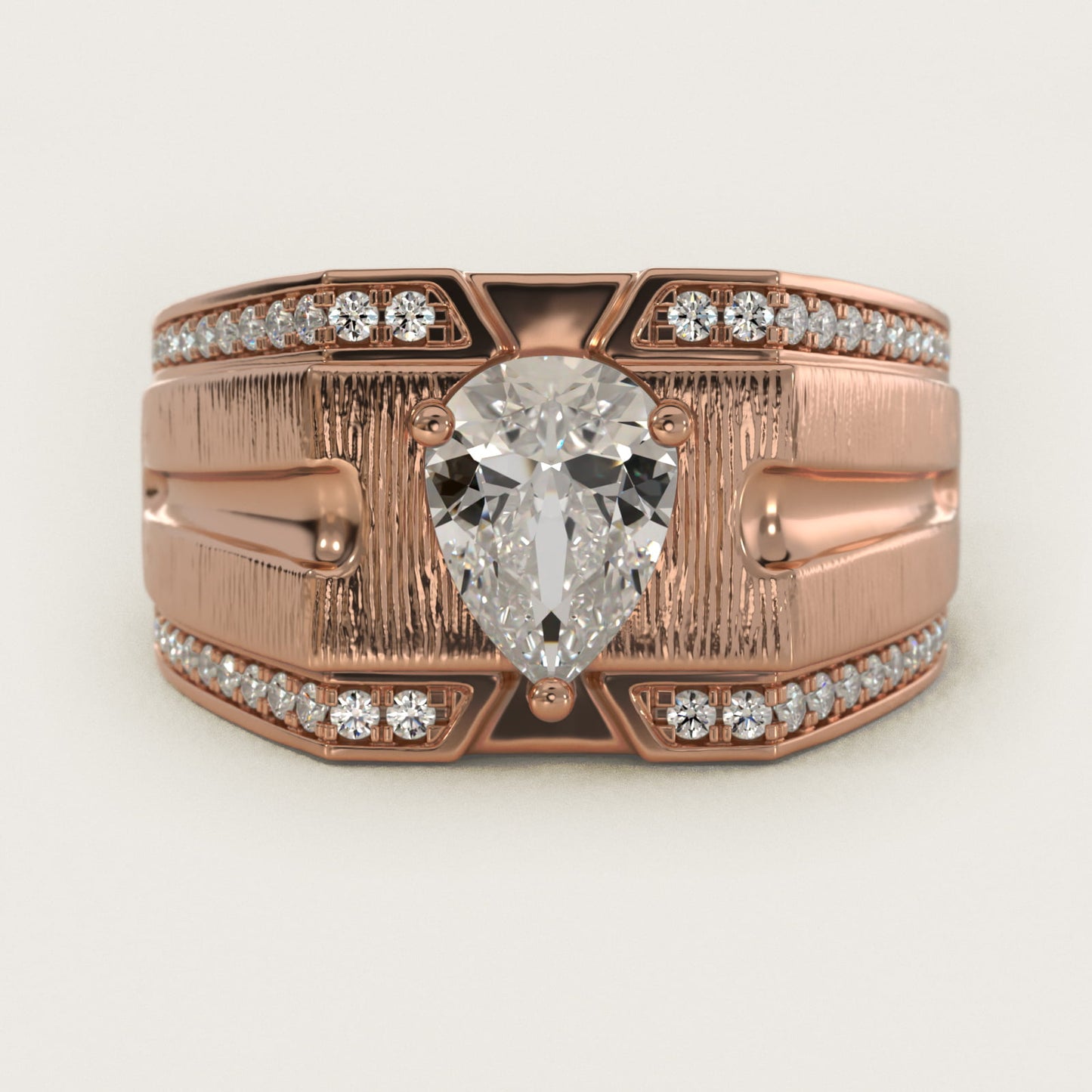 Men's Grooved Diamond Channel Engagement Ring in 14K Rose Gold (1/4 ct. tw.) - Pear Center