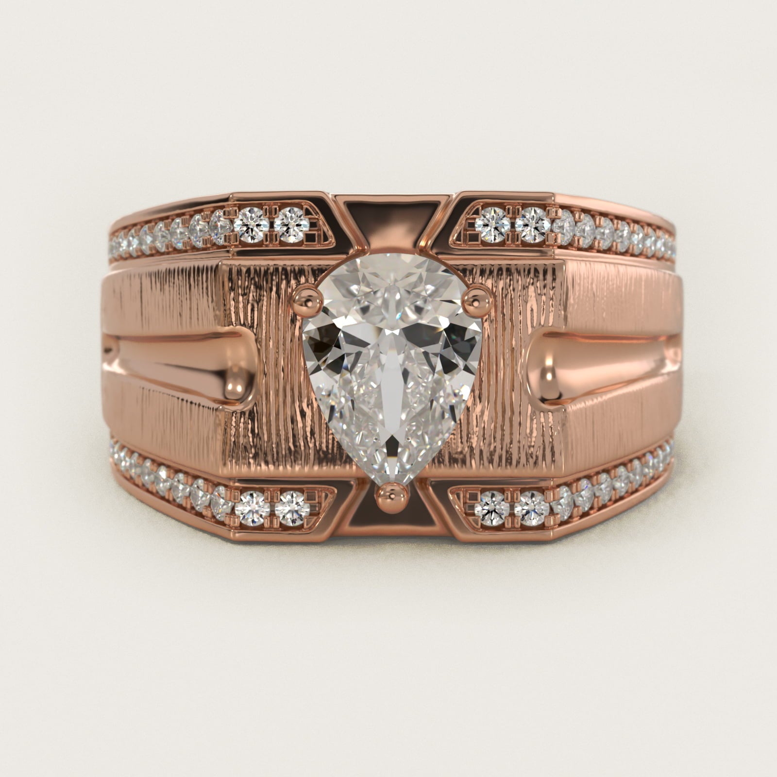 Men's Grooved Diamond Channel Engagement Ring in 14K Rose Gold (1/4 ct. tw.) - Pear Center