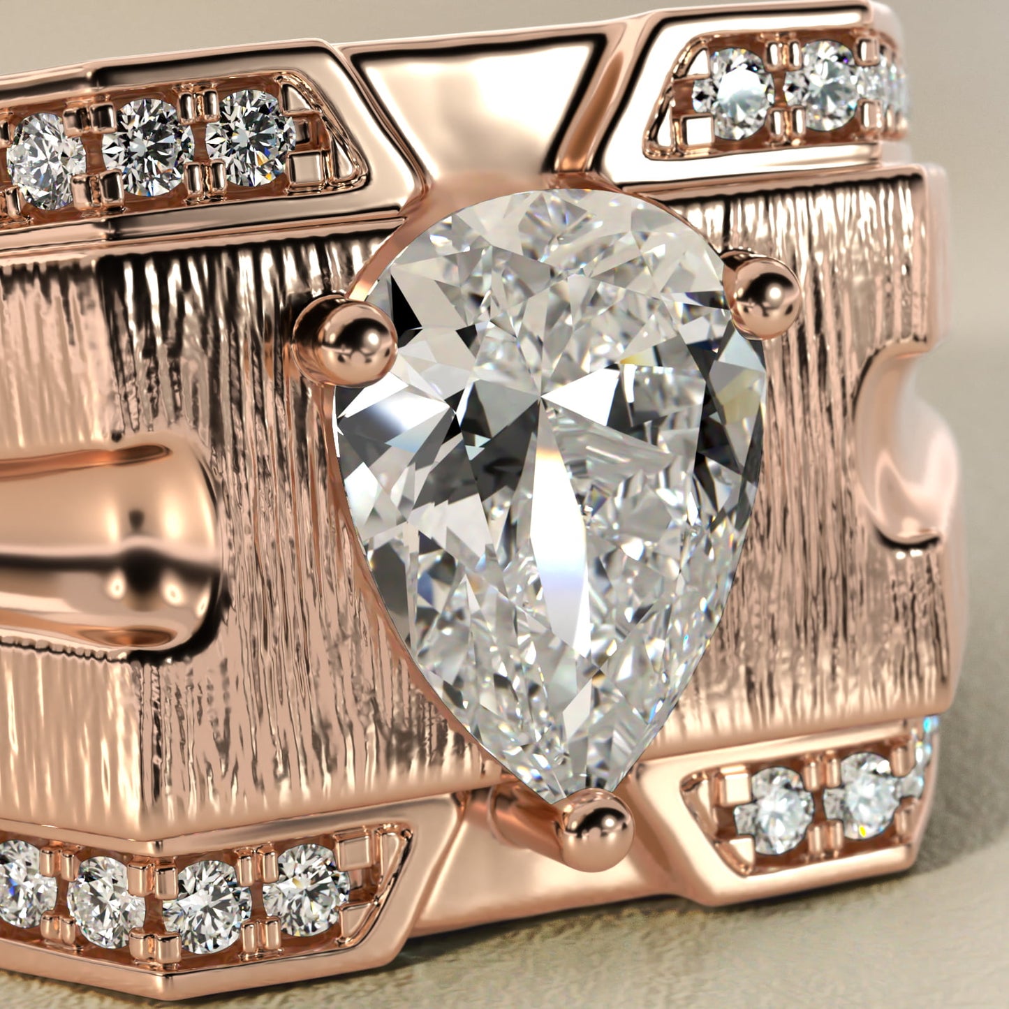 Men's Grooved Diamond Channel Engagement Ring in 14K Rose Gold (1/4 ct. tw.) - Pear Center