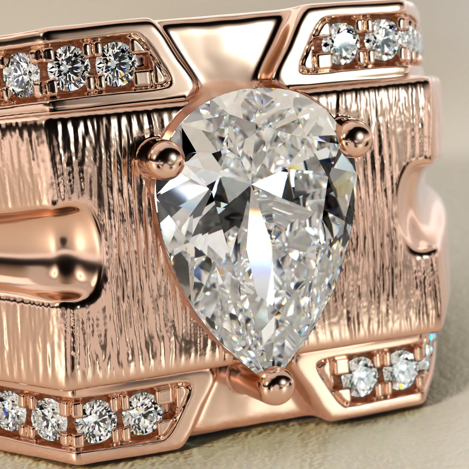 Men's Grooved Diamond Channel Engagement Ring in 14K Rose Gold (1/4 ct. tw.) - Pear Center
