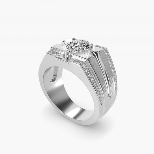 Men's Grooved Diamond Channel Engagement Ring in 14K White Gold (1/4 ct. tw.) - Pear Center