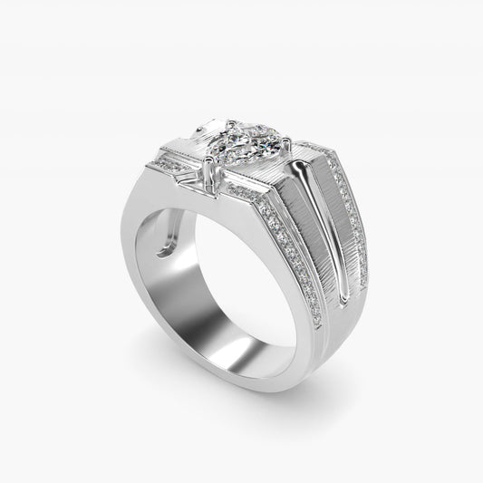 Men's Grooved Diamond Channel Engagement Ring in 18k White Gold (1/4 ct. tw.) - Pear Center