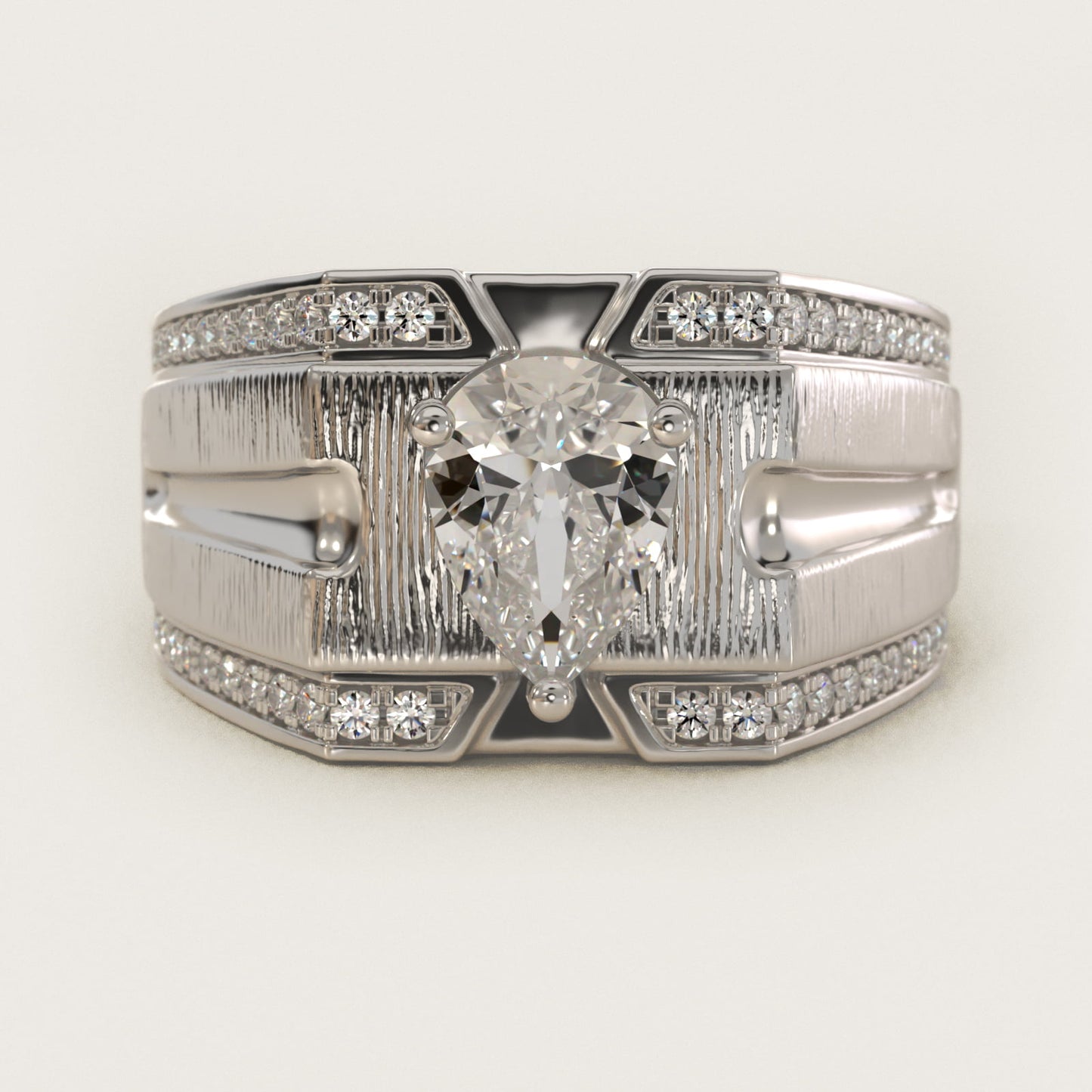 Men's Grooved Diamond Channel Engagement Ring in 14K White Gold (1/4 ct. tw.) - Pear Center