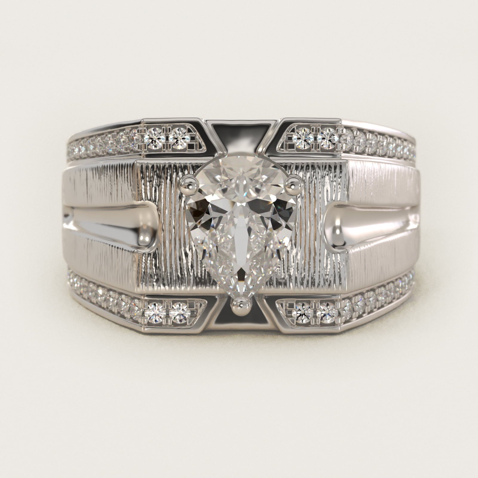 Men's Grooved Diamond Channel Engagement Ring in 14K White Gold (1/4 ct. tw.) - Pear Center