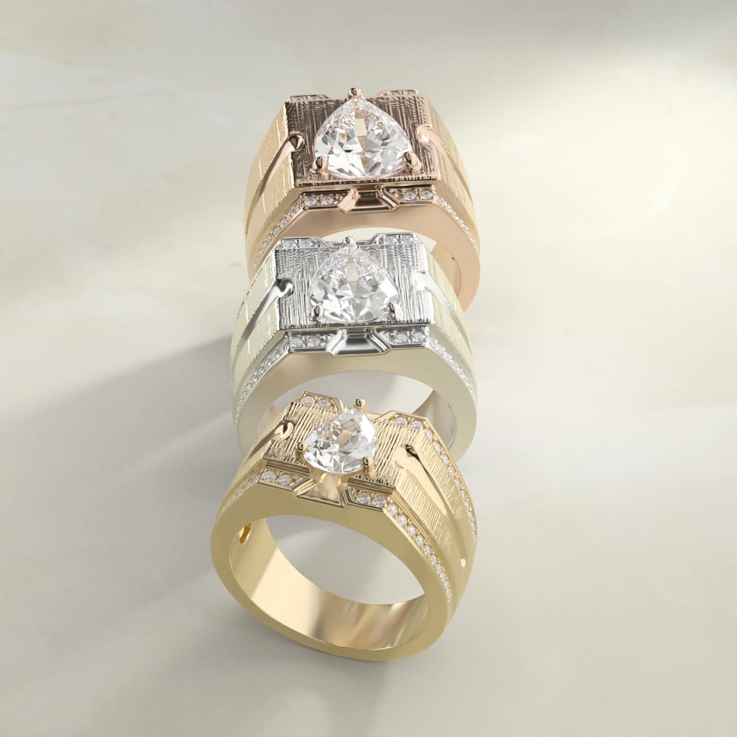 Men's Grooved Diamond Channel Engagement Ring in 14K White Gold (1/4 ct. tw.) - Pear Center