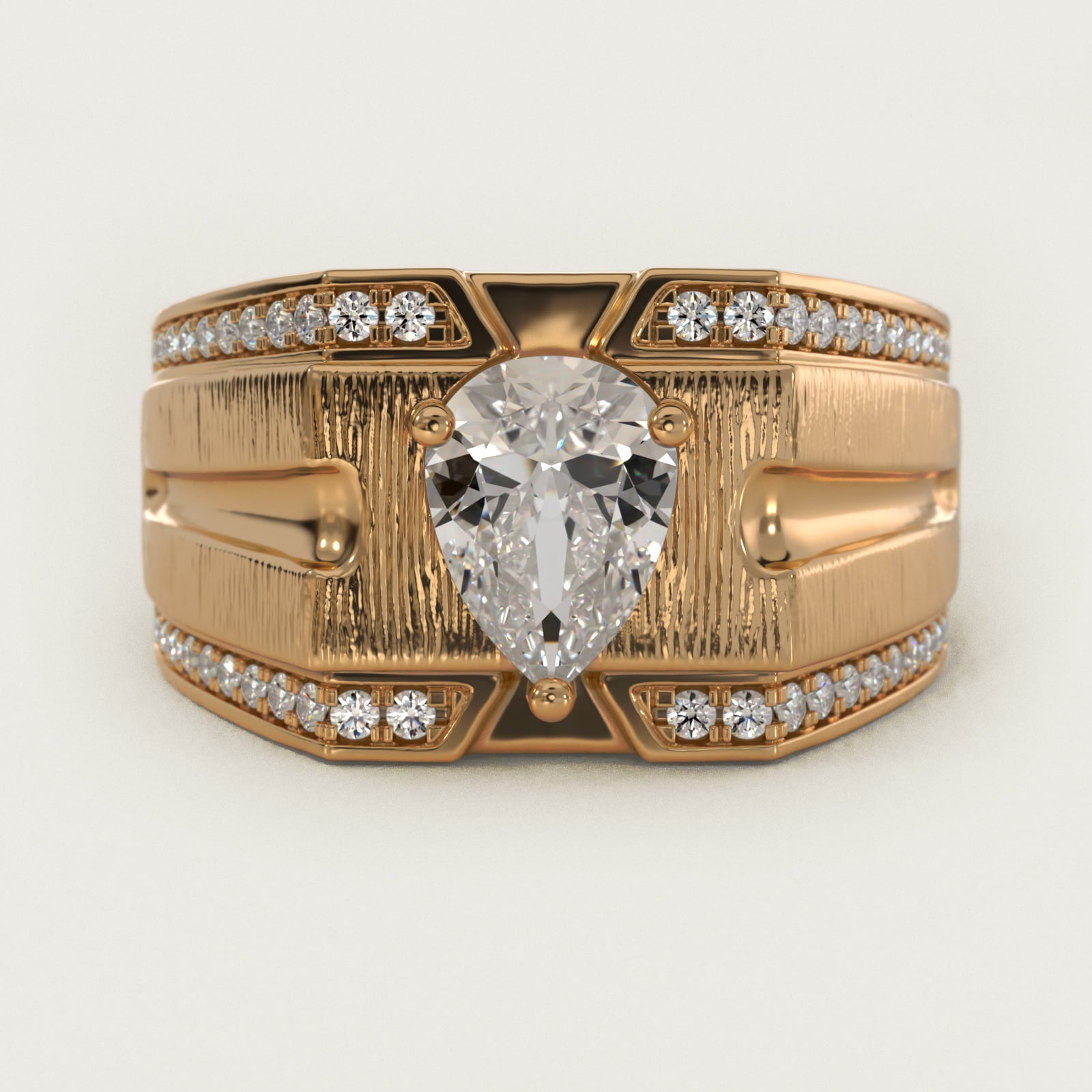 Men's Grooved Diamond Channel Engagement Ring in 14K Yellow Gold (1/4 ct. tw.) - Pear Center