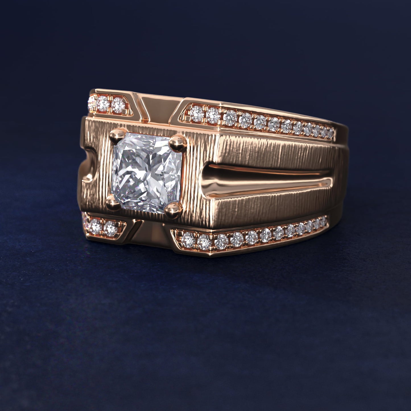 Men's Grooved Diamond Channel Engagement Ring in 14K Rose Gold (1/4 ct. tw.) - Princess Center
