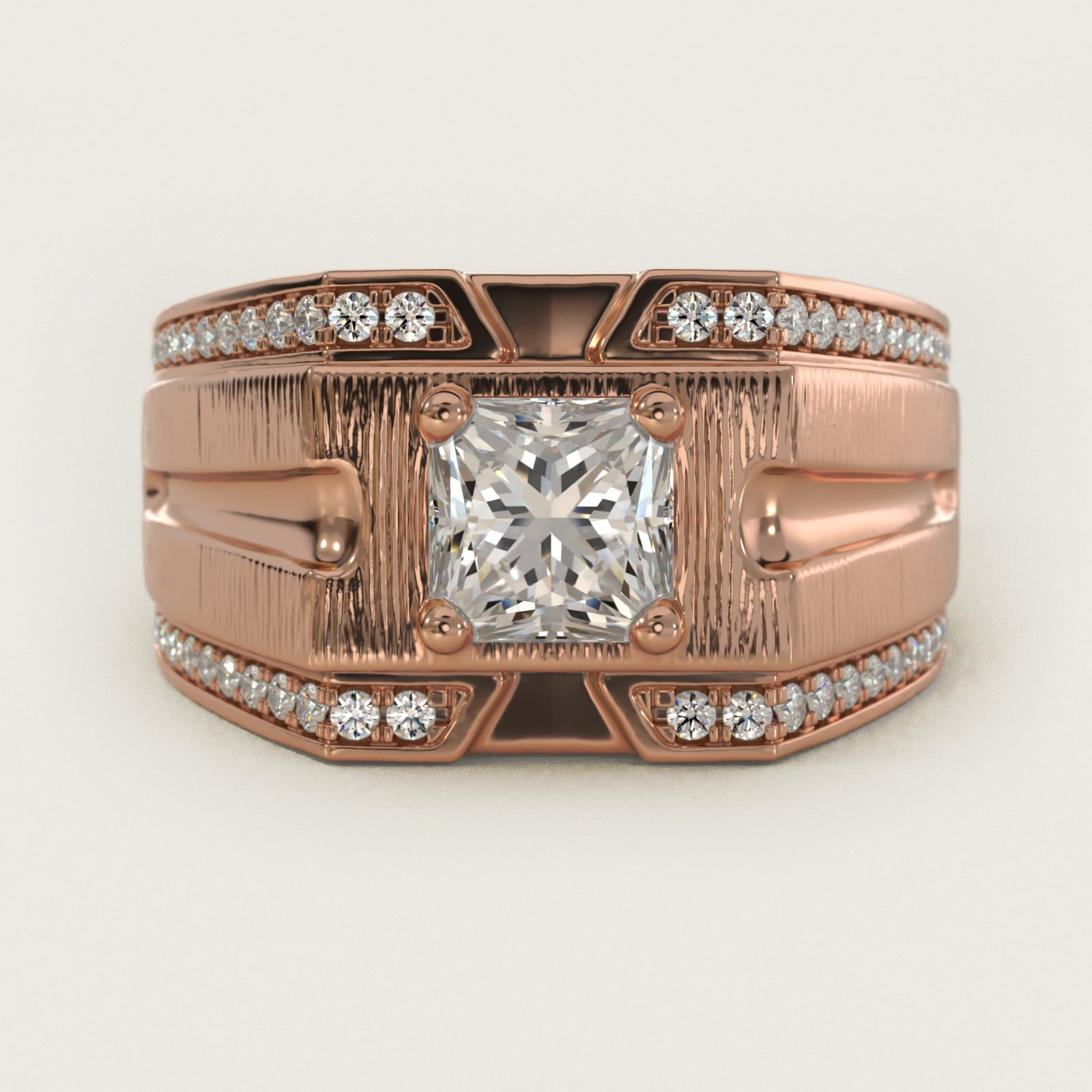 Men's Grooved Diamond Channel Engagement Ring in 14K Rose Gold (1/4 ct. tw.) - Princess Center