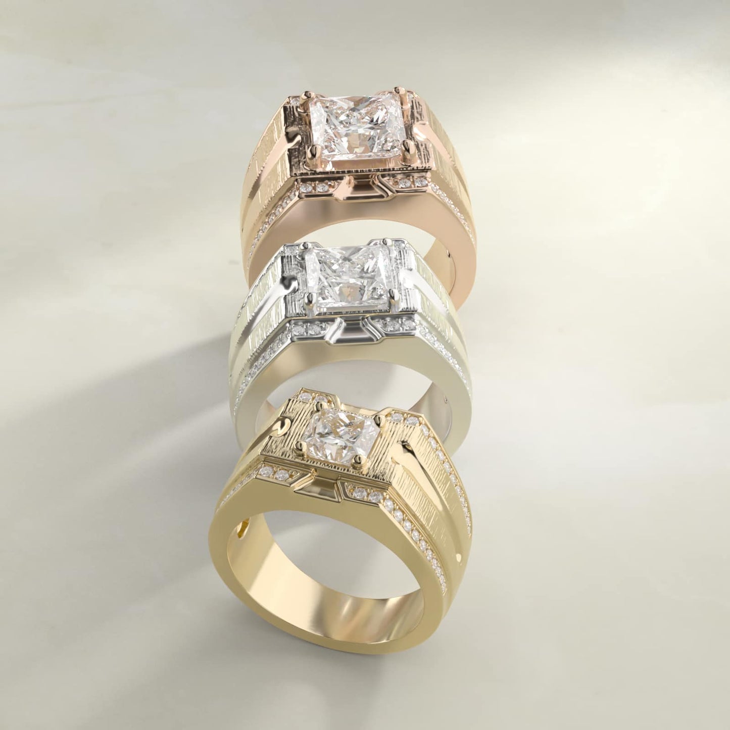 Men's Grooved Diamond Channel Engagement Ring in 14K Rose Gold (1/4 ct. tw.) - Princess Center