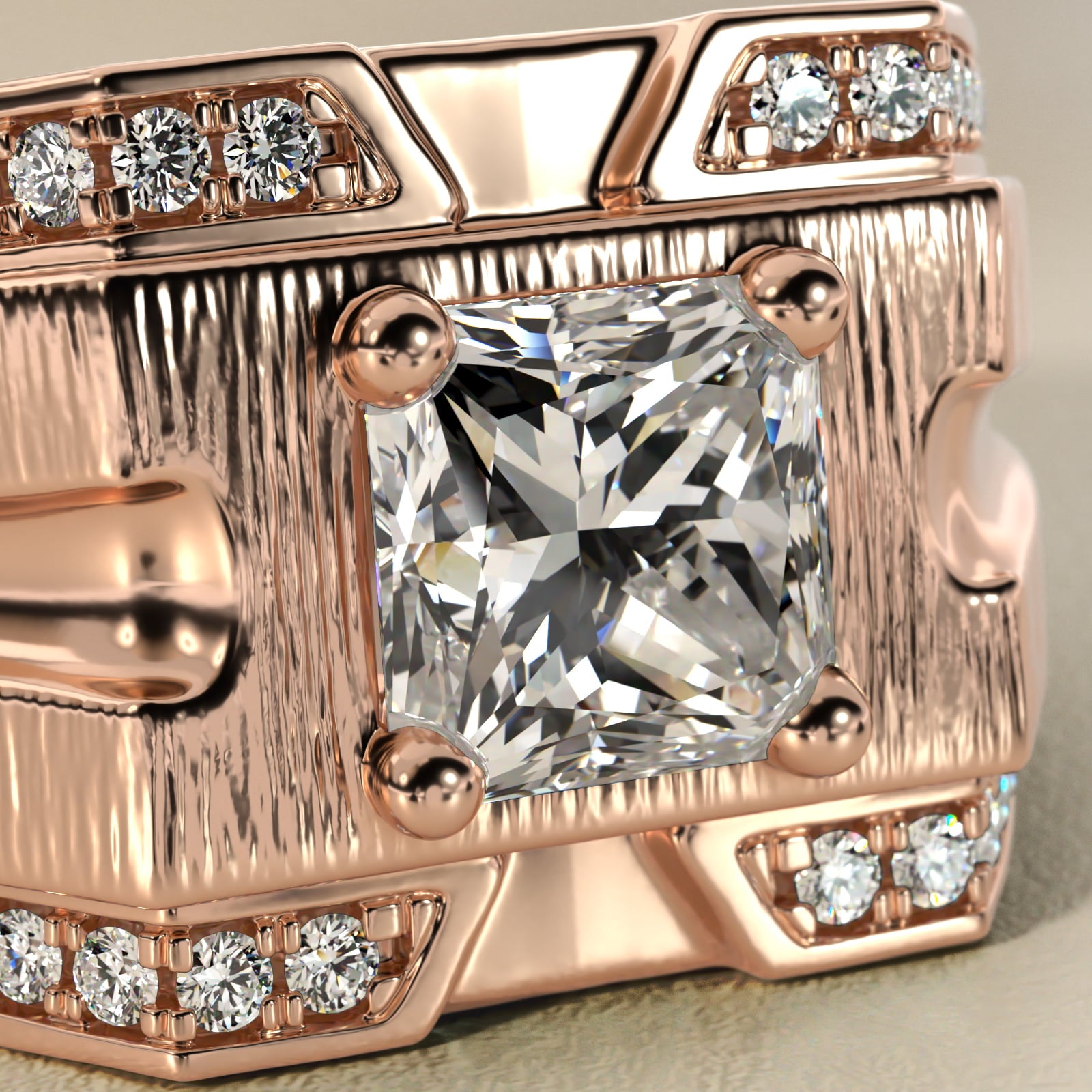 Men's Grooved Diamond Channel Engagement Ring in 14K Rose Gold (1/4 ct. tw.) - Princess Center