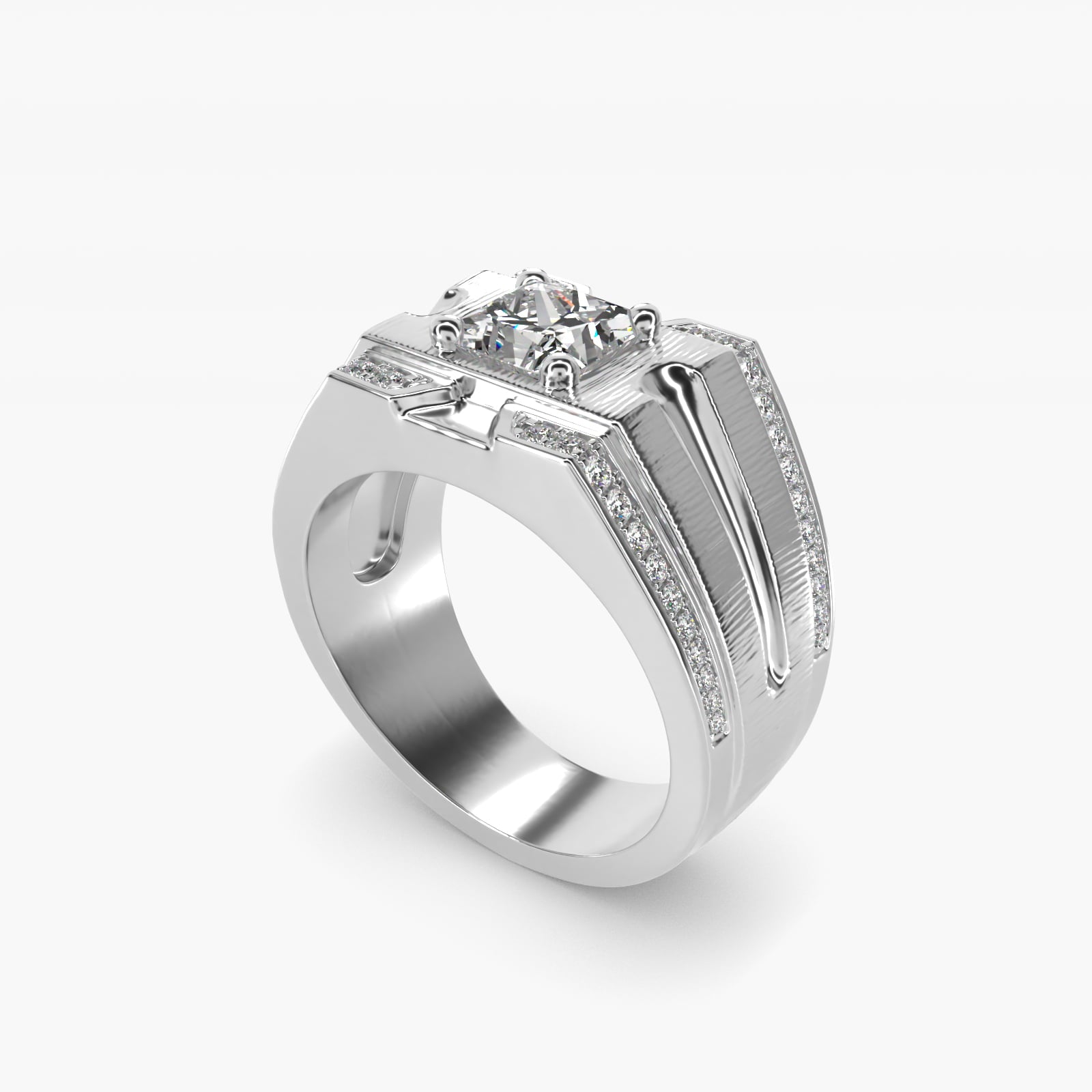 Men's Grooved Diamond Channel Engagement Ring in 14K White Gold (1/4 ct. tw.) - Princess Center