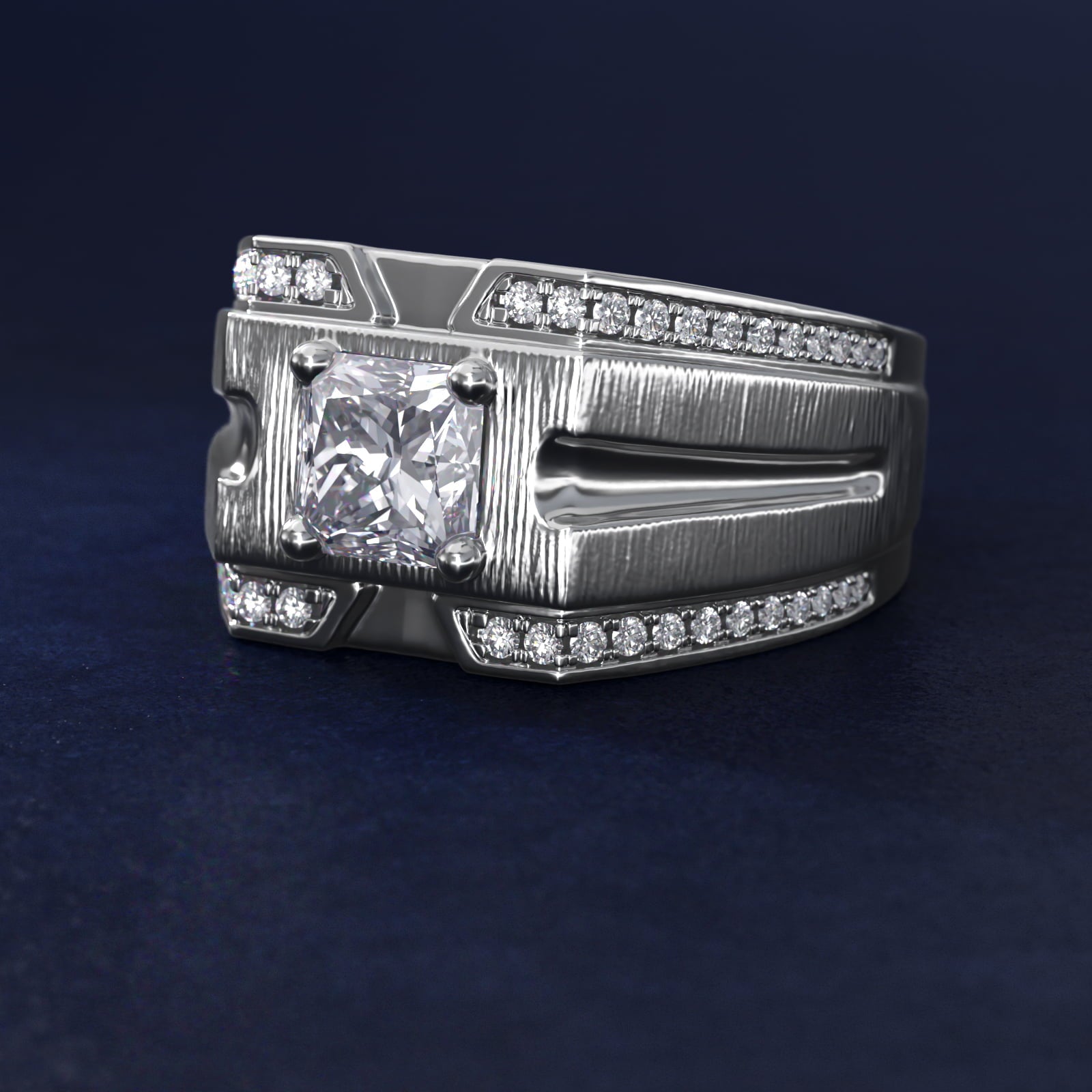 Men's Grooved Diamond Channel Engagement Ring in 14K White Gold (1/4 ct. tw.) - Princess Center