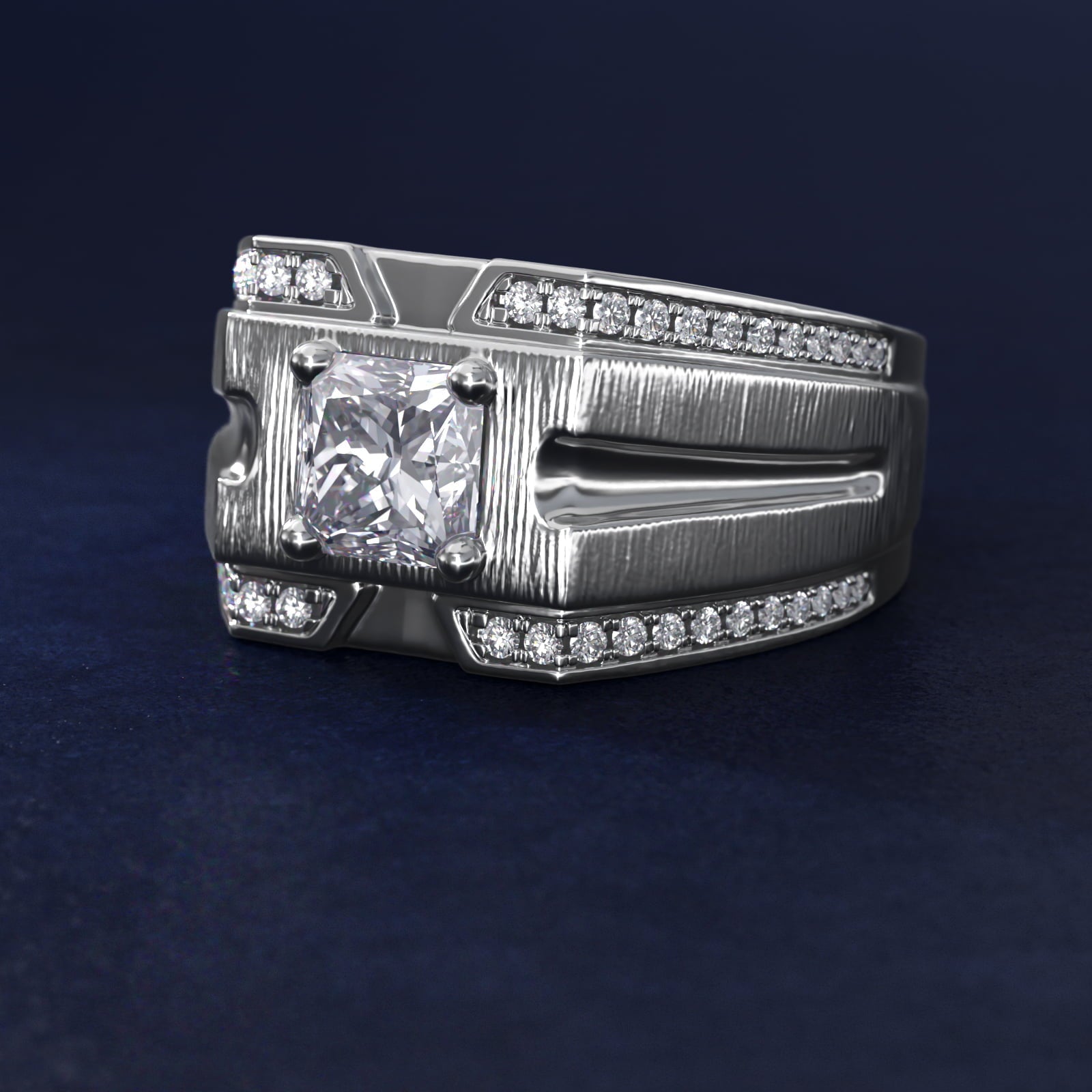Men's Grooved Diamond Channel Engagement Ring in 18k White Gold (1/4 ct. tw.) - Princess Center