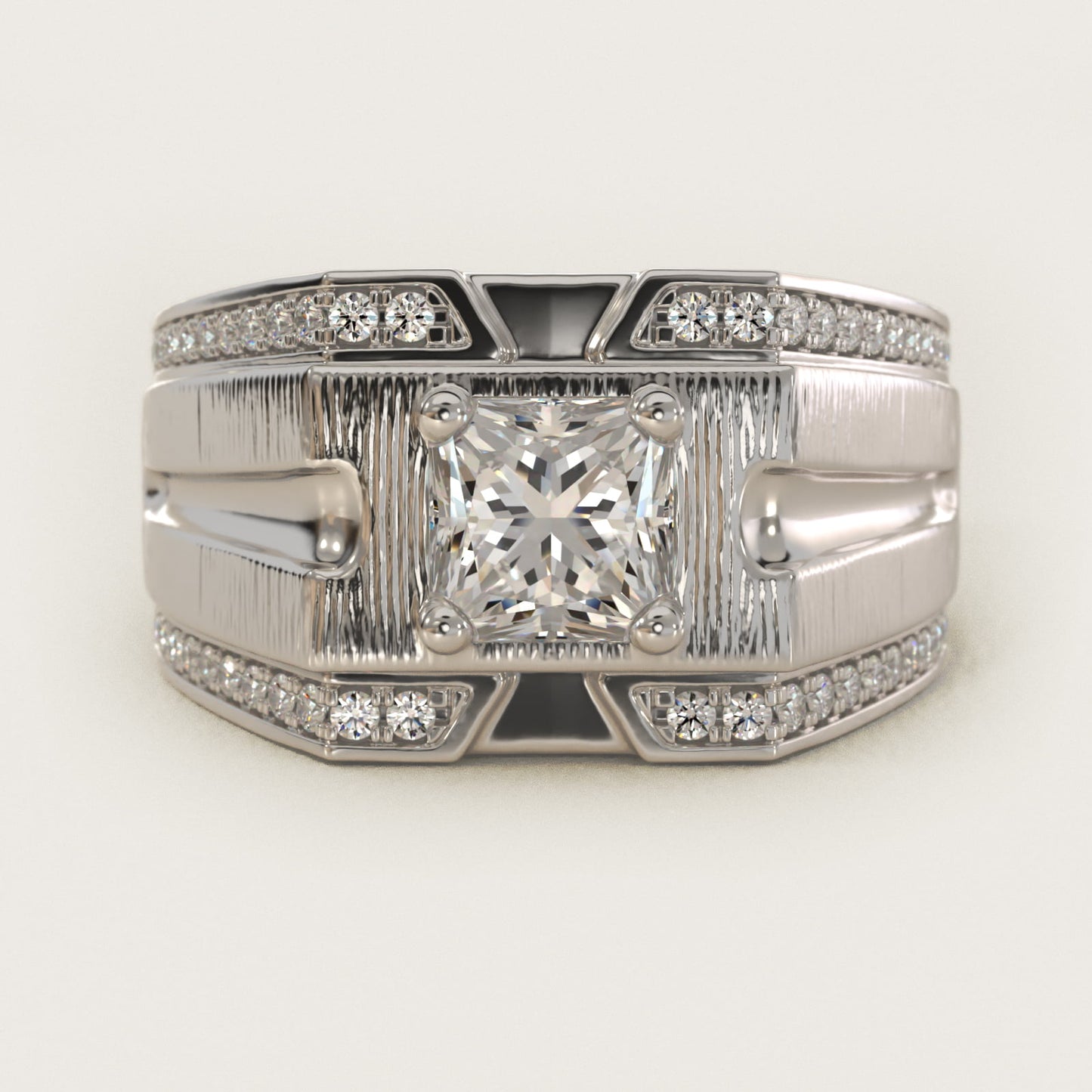 Men's Grooved Diamond Channel Engagement Ring in 14K White Gold (1/4 ct. tw.) - Princess Center
