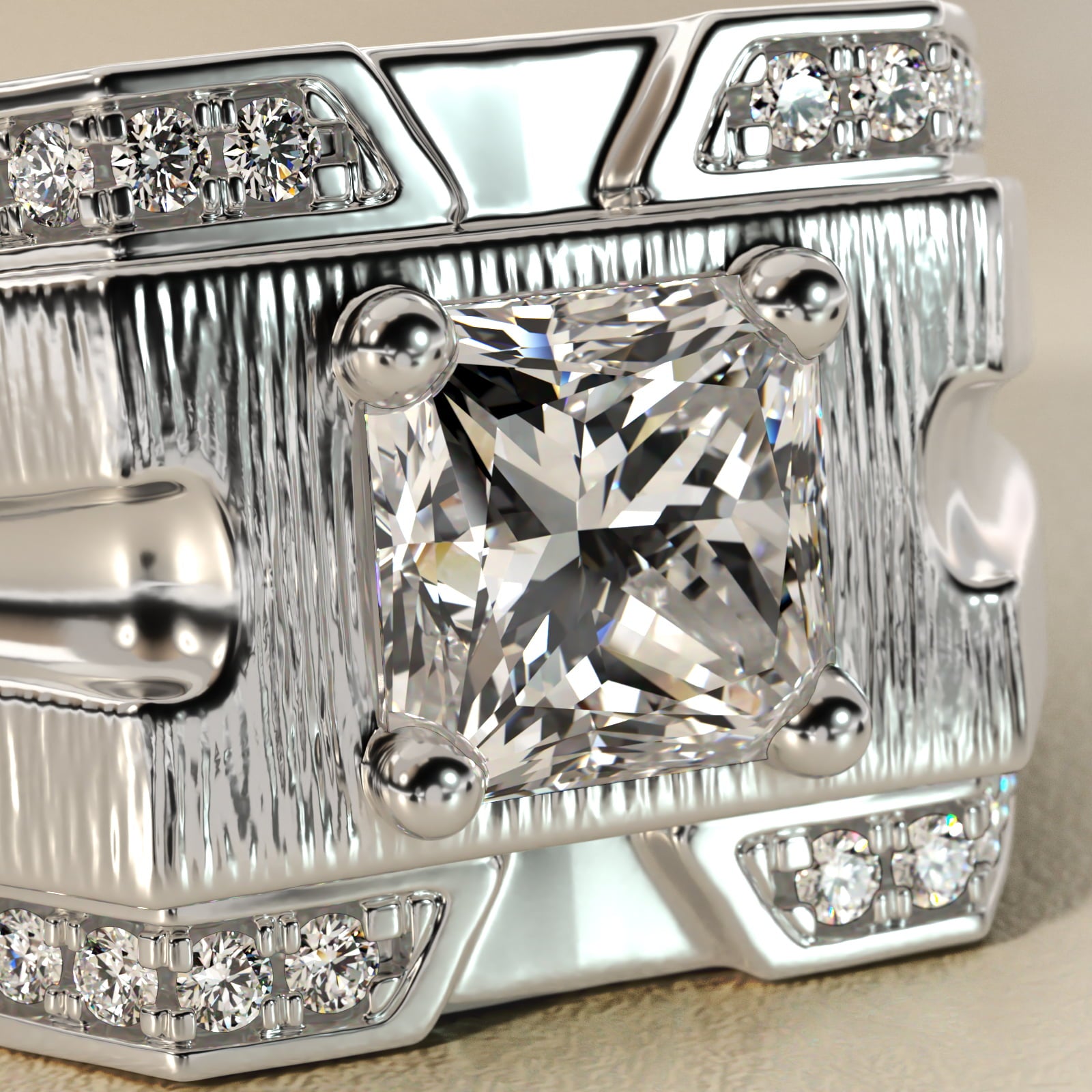 Men's Grooved Diamond Channel Engagement Ring in 14K White Gold (1/4 ct. tw.) - Princess Center