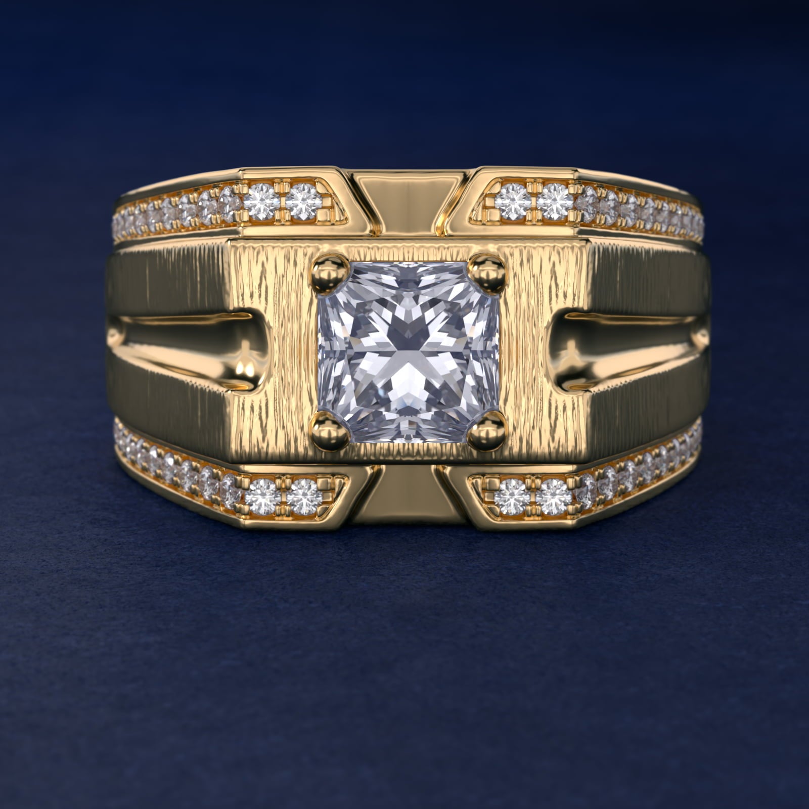 Men's Grooved Diamond Channel Engagement Ring in 14K Yellow Gold (1/4 ct. tw.) - Princess Center