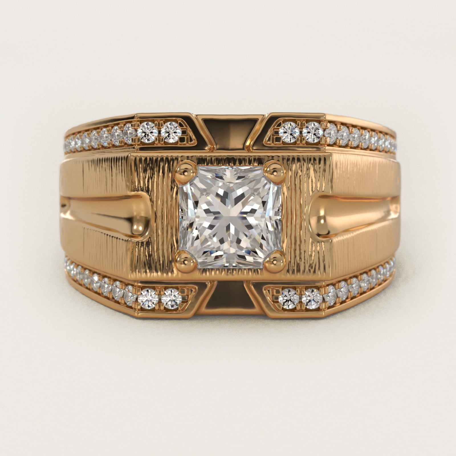 Men's Grooved Diamond Channel Engagement Ring in 14K Yellow Gold (1/4 ct. tw.) - Princess Center