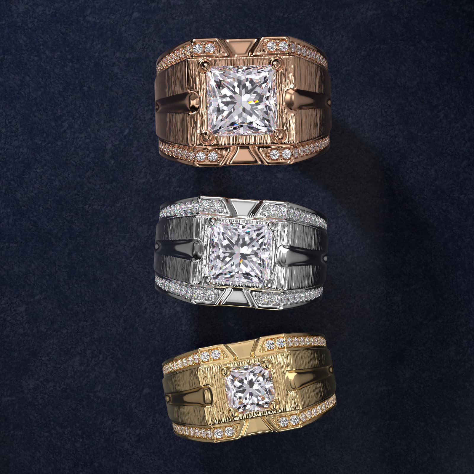 Men's Grooved Diamond Channel Engagement Ring in 14K Yellow Gold (1/4 ct. tw.) - Princess Center