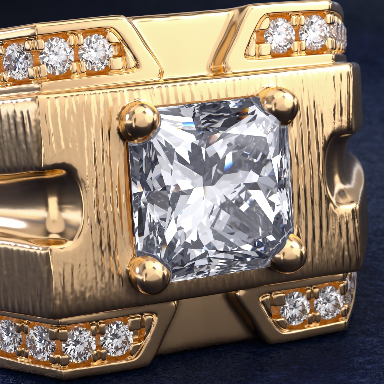 Men's Grooved Diamond Channel Engagement Ring in 14K Yellow Gold (1/4 ct. tw.) - Princess Center