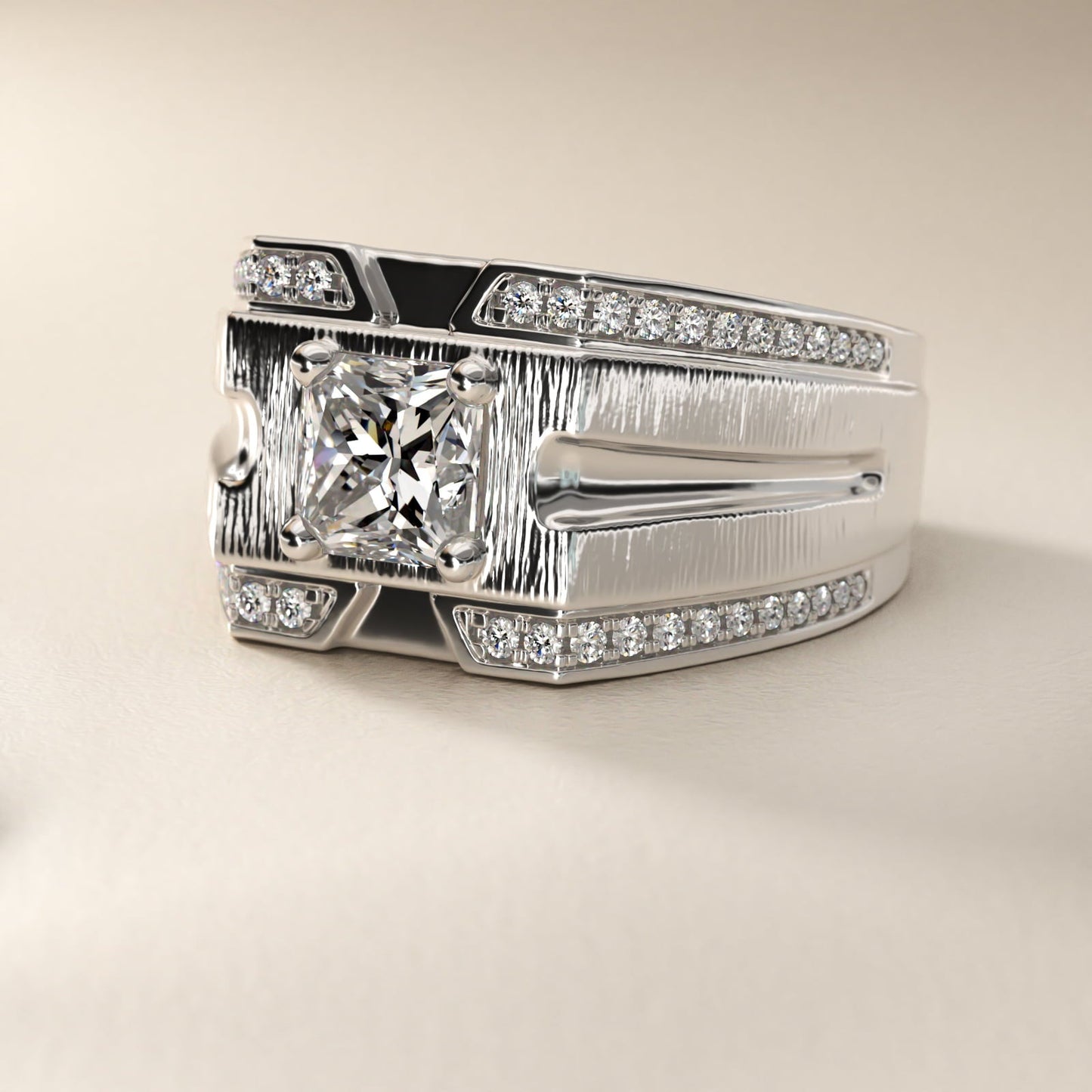 Men's Grooved Diamond Channel Engagement Ring in Platinum (1/4 ct. tw.) - Princess Center