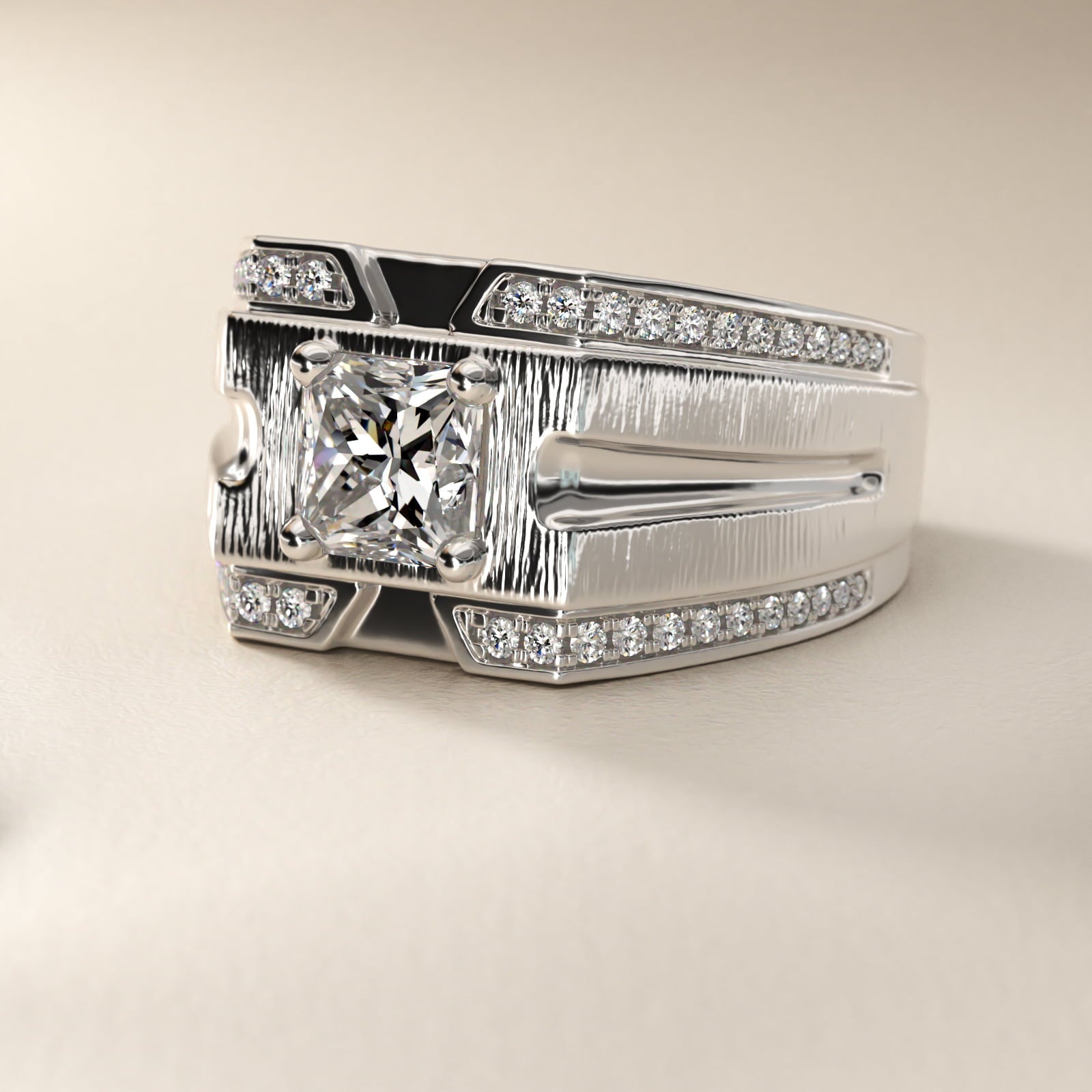 Men's Grooved Diamond Channel Engagement Ring in Platinum (1/4 ct. tw.) - Princess Center