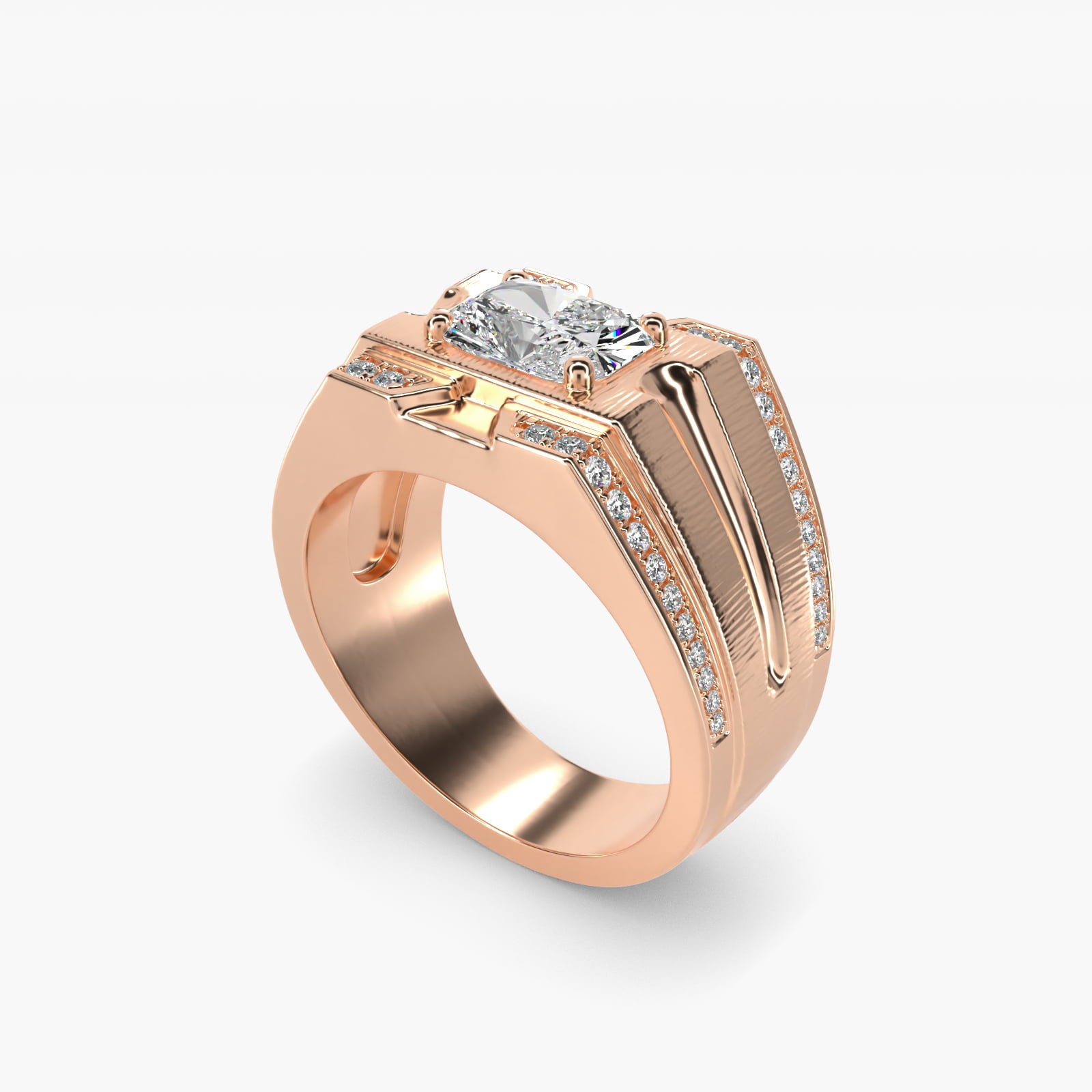 Men's Grooved Diamond Channel Engagement Ring in 14K Rose Gold (1/4 ct. tw.) - Radiant Center