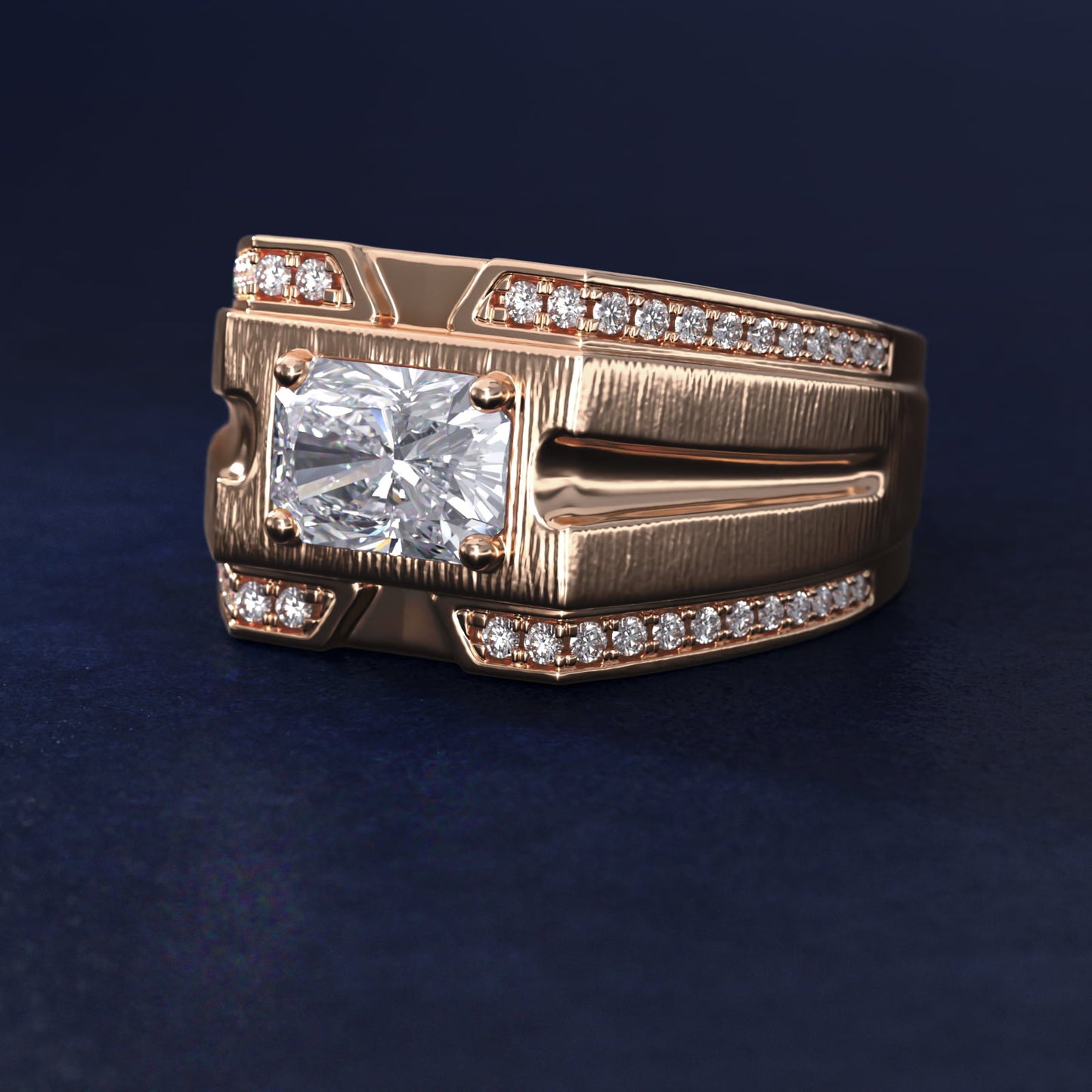 Men's Grooved Diamond Channel Engagement Ring in 14K Rose Gold (1/4 ct. tw.) - Radiant Center