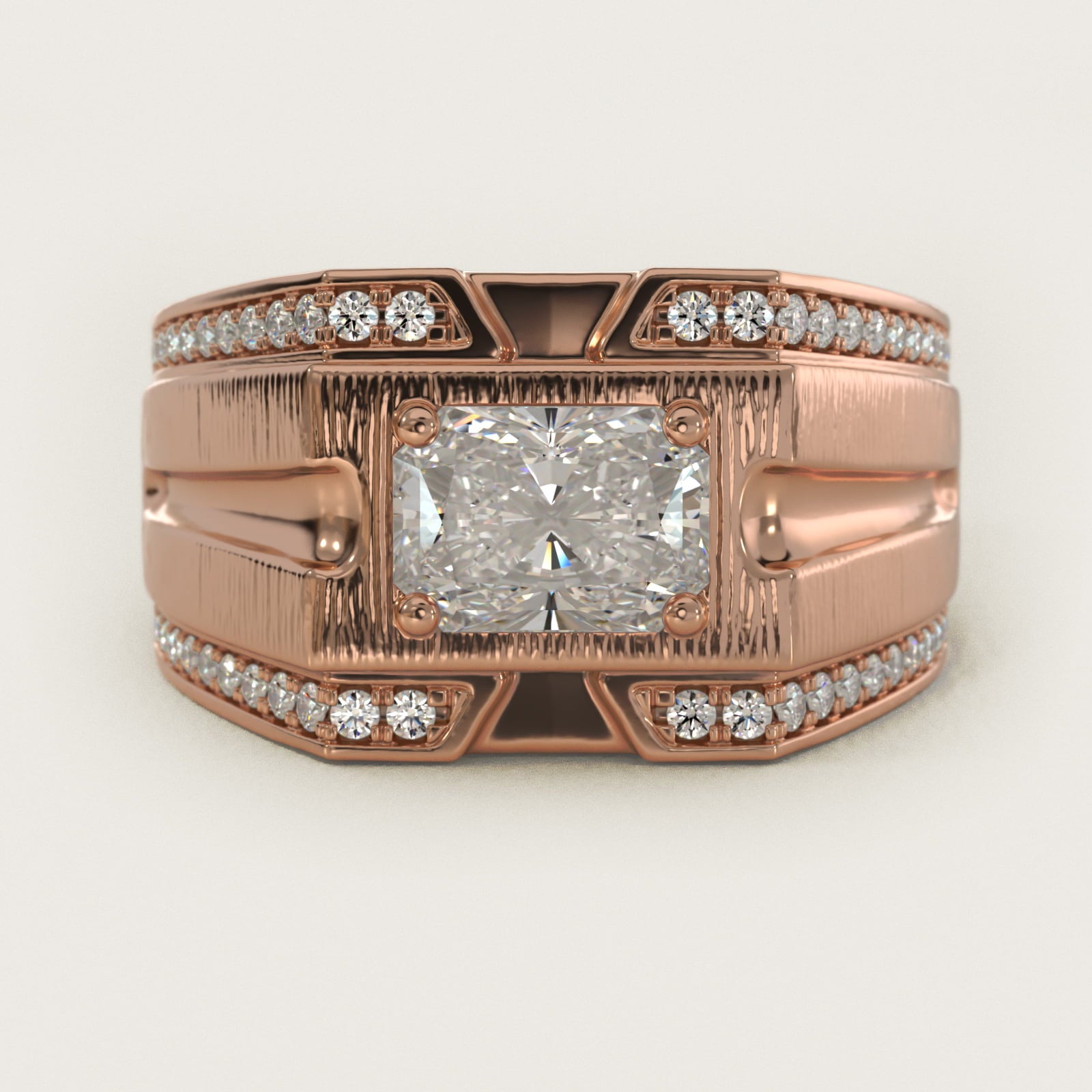 Men's Grooved Diamond Channel Engagement Ring in 14K Rose Gold (1/4 ct. tw.) - Radiant Center
