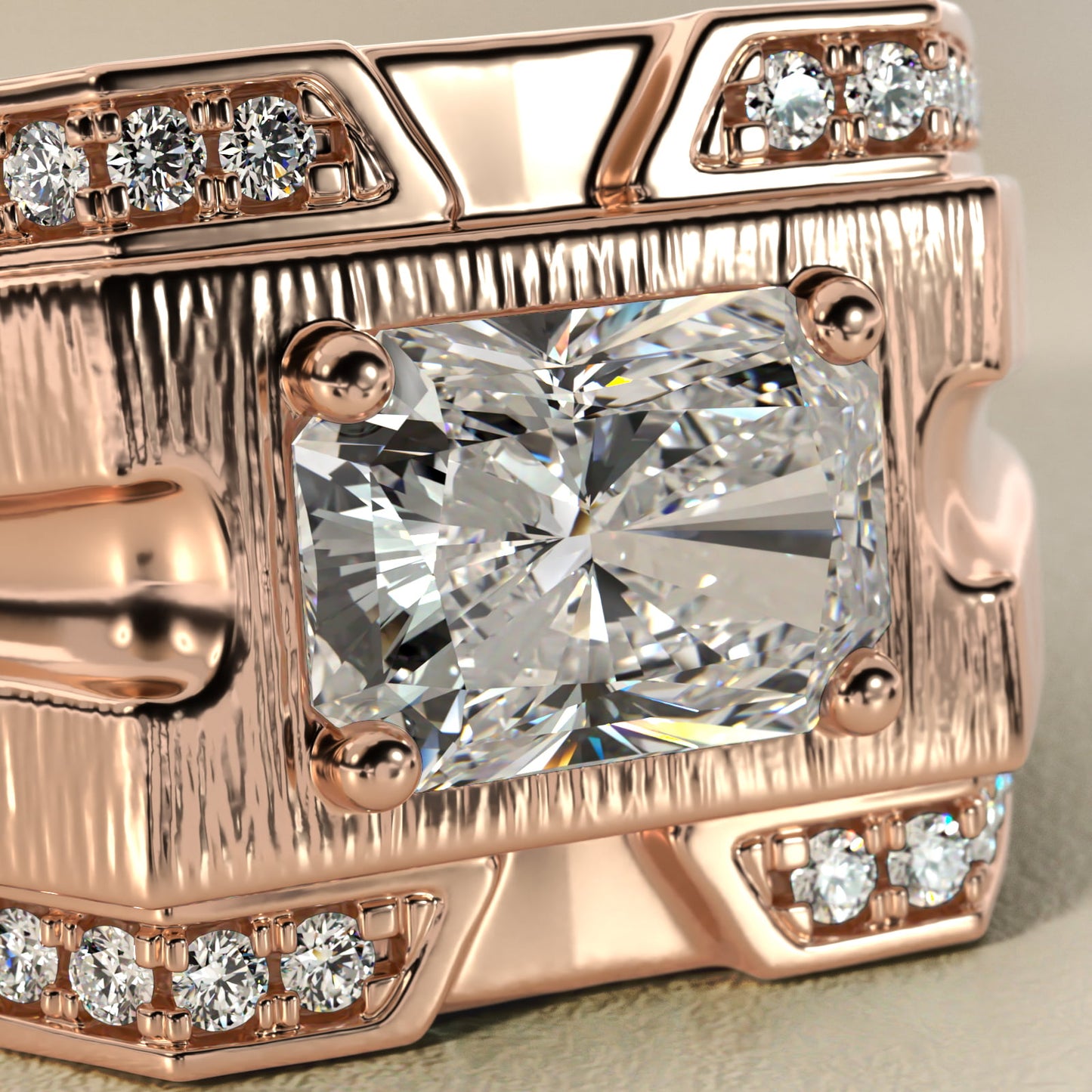 Men's Grooved Diamond Channel Engagement Ring in 14K Rose Gold (1/4 ct. tw.) - Radiant Center
