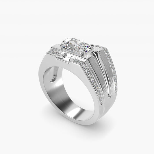 Men's Grooved Diamond Channel Engagement Ring in 18k White Gold (1/4 ct. tw.) - Radiant Center