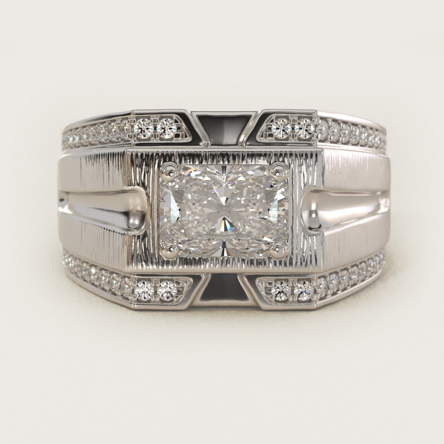 Men's Grooved Diamond Channel Engagement Ring in 14K White Gold (1/4 ct. tw.) - Radiant Center