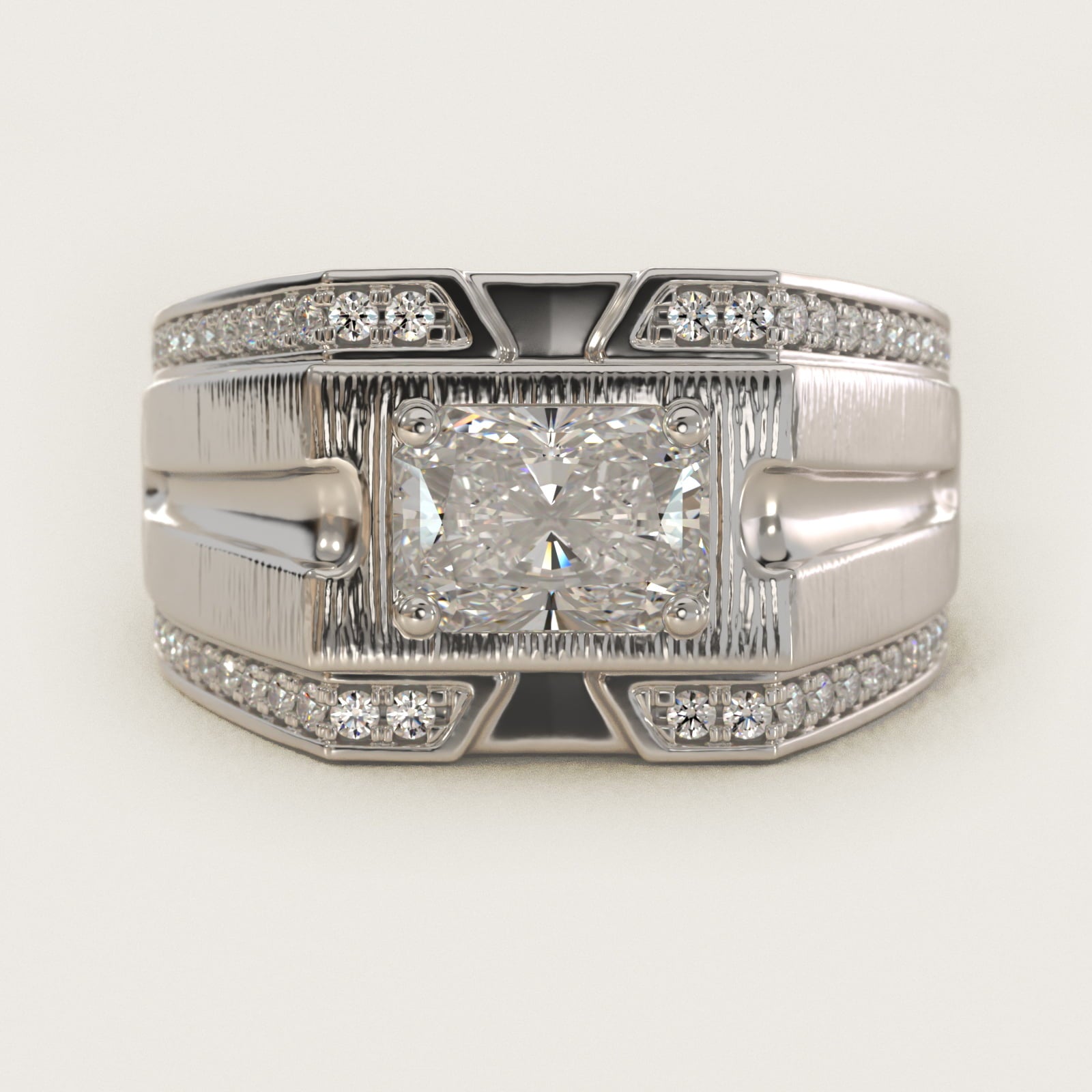 Men's Grooved Diamond Channel Engagement Ring in 14K White Gold (1/4 ct. tw.) - Radiant Center