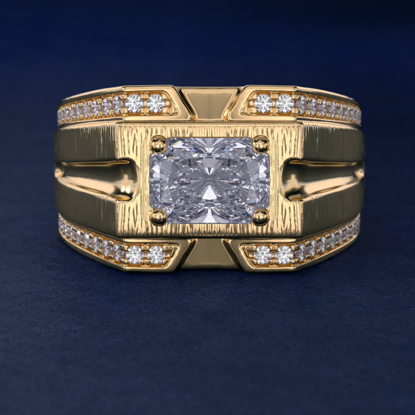 Men's Grooved Diamond Channel Engagement Ring in 14K Yellow Gold (1/4 ct. tw.) - Radiant Center