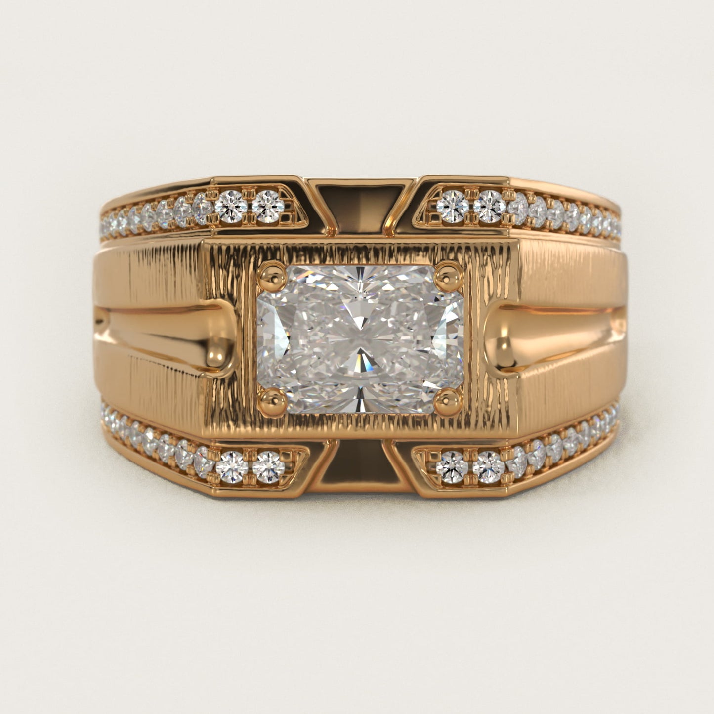 Men's Grooved Diamond Channel Engagement Ring in 14K Yellow Gold (1/4 ct. tw.) - Radiant Center