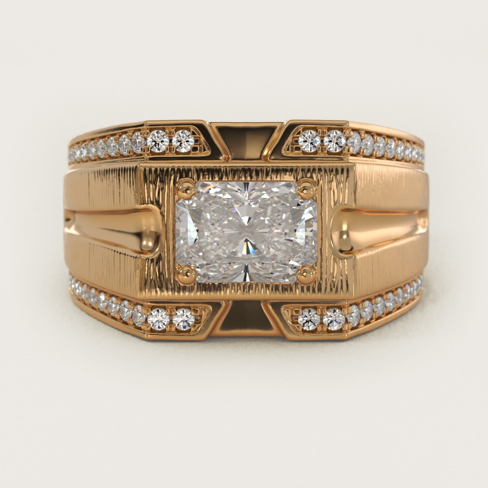 Men's Grooved Diamond Channel Engagement Ring in 14K Yellow Gold (1/4 ct. tw.) - Radiant Center